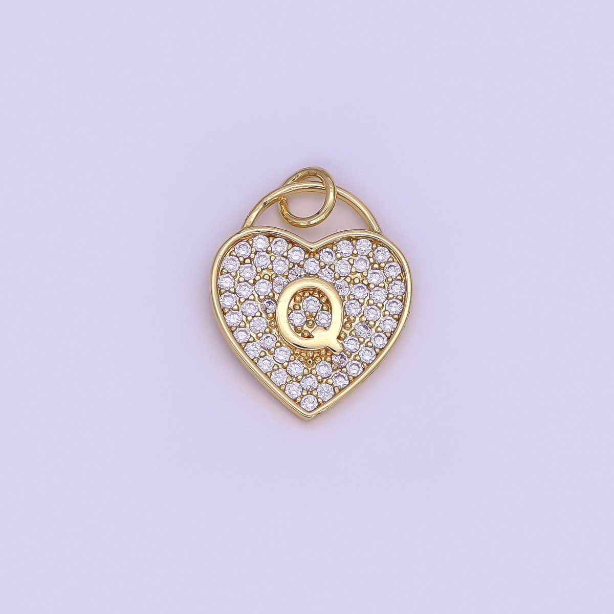 24K Gold Filled Letter Initial Micro Paved CZ Heart Padlock Charm | AF001 - AF013