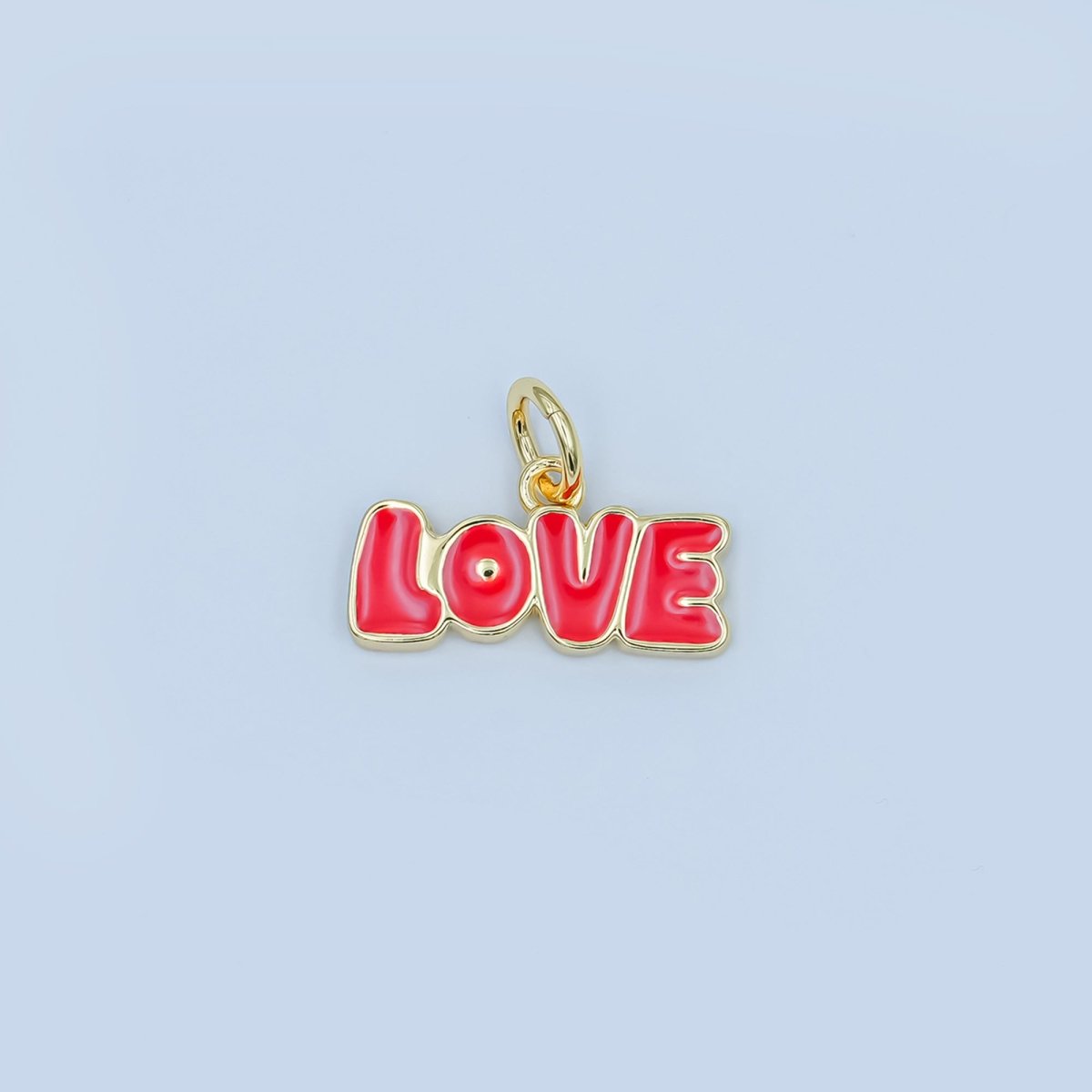 24K Gold Filled "LOVE" Red, Pink Enamel Script Charm | N087