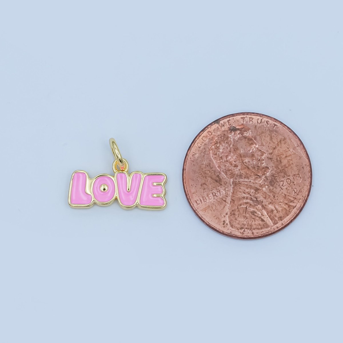 24K Gold Filled "LOVE" Red, Pink Enamel Script Charm | N087