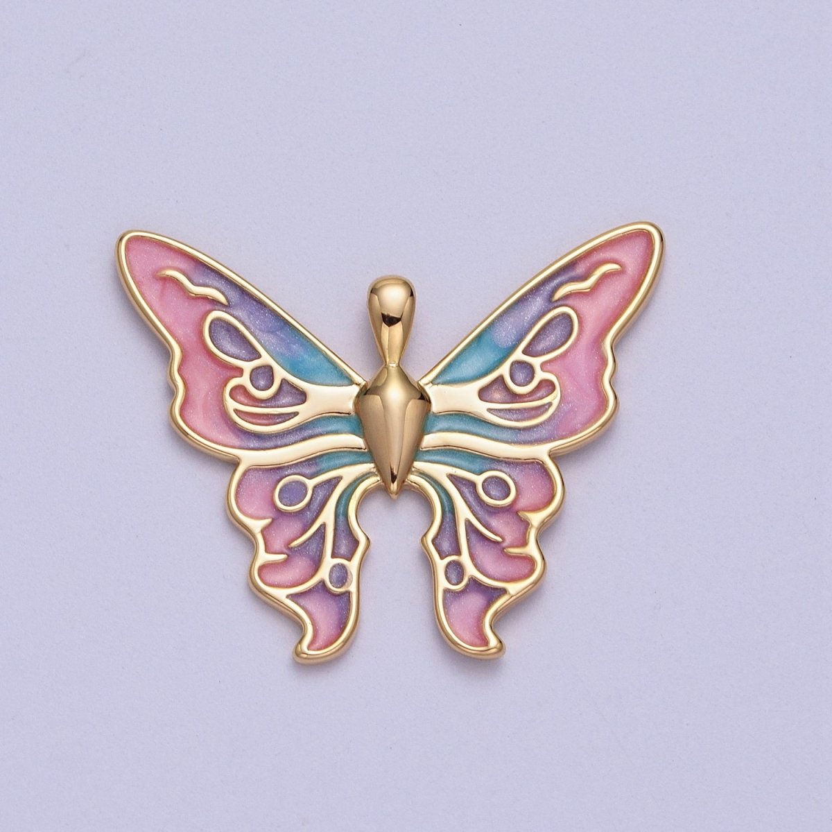 24K Gold Filled Mariposa Butterfly Multicolor Gradient Pink Blue Purple Enamel Pendant H-200