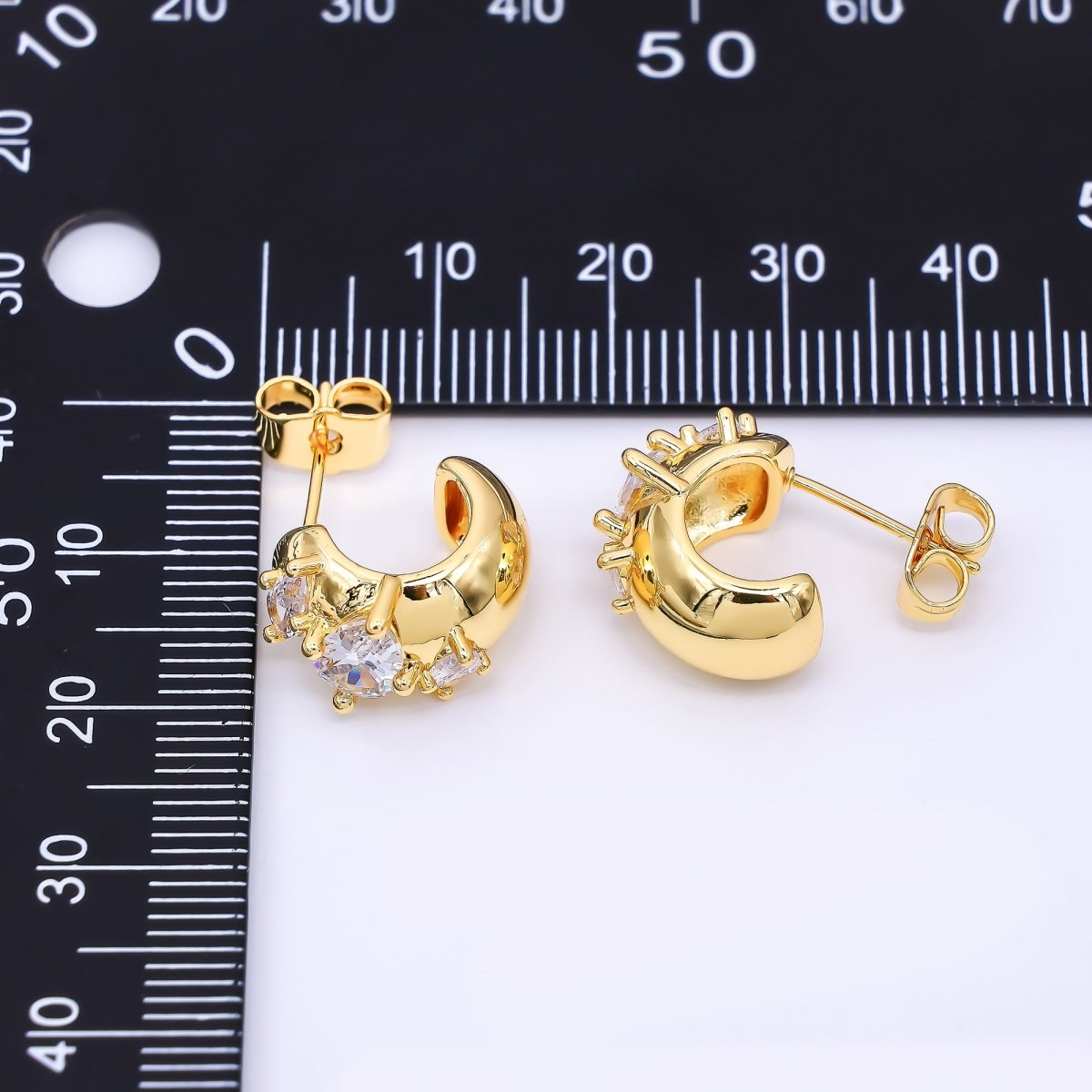 24K Gold Filled Marquise Round Cluster CZ C-Shaped Hoop Earrings | T227