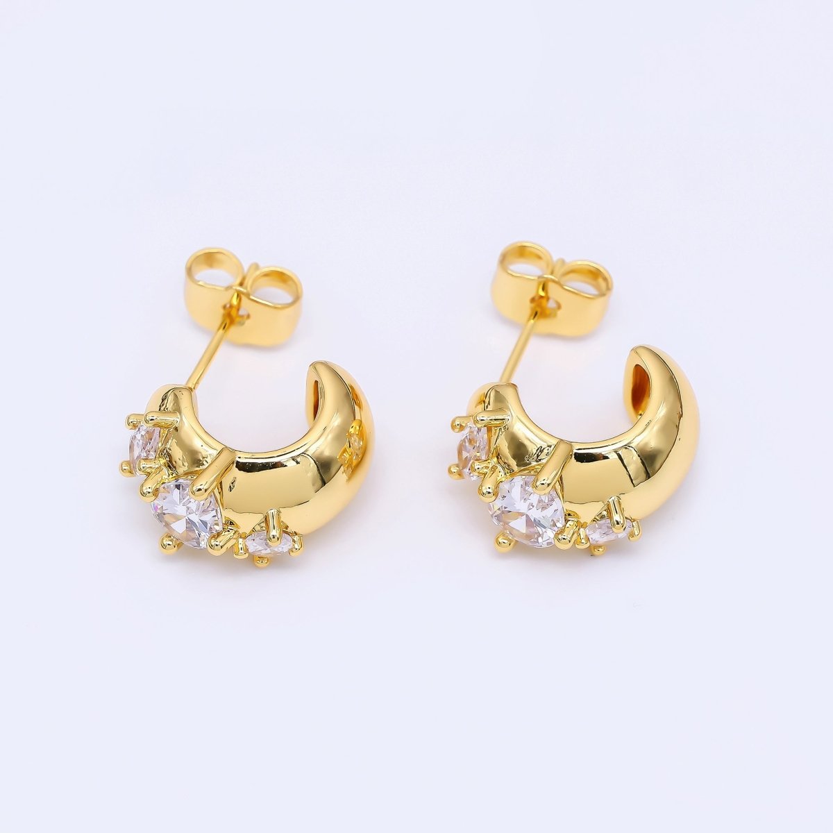 24K Gold Filled Marquise Round Cluster CZ C-Shaped Hoop Earrings | T227