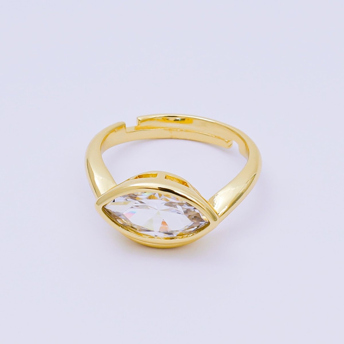 24K Gold Filled Clear Marquise CZ Eye-Like Solitaire Adjustable Ring | O1456