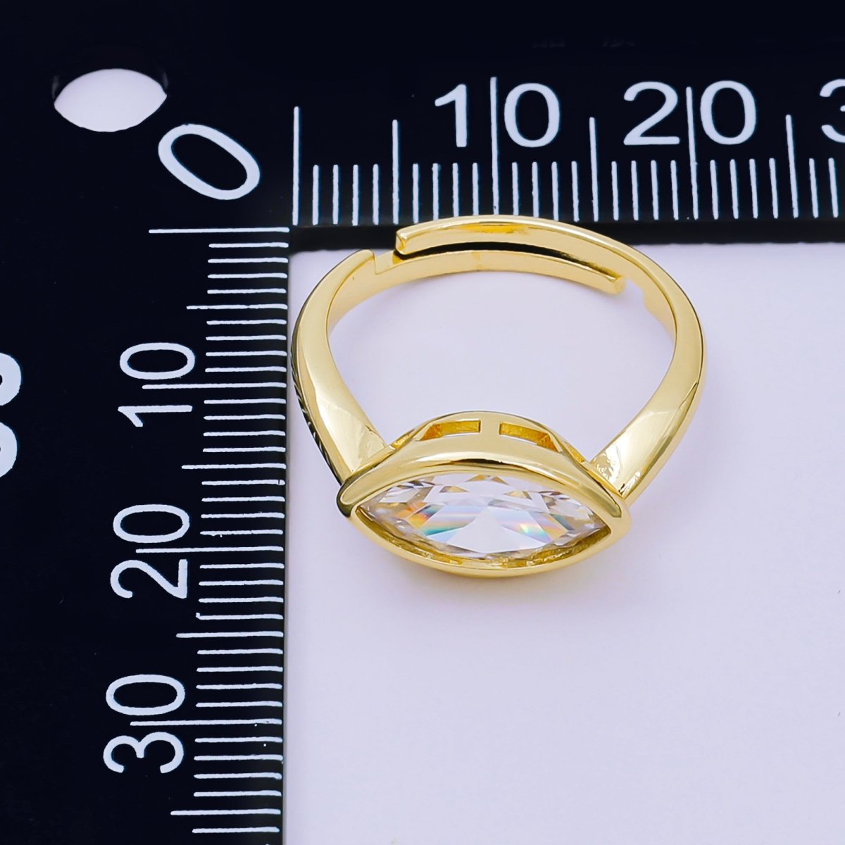 24K Gold Filled Clear Marquise CZ Eye-Like Solitaire Adjustable Ring | O1456