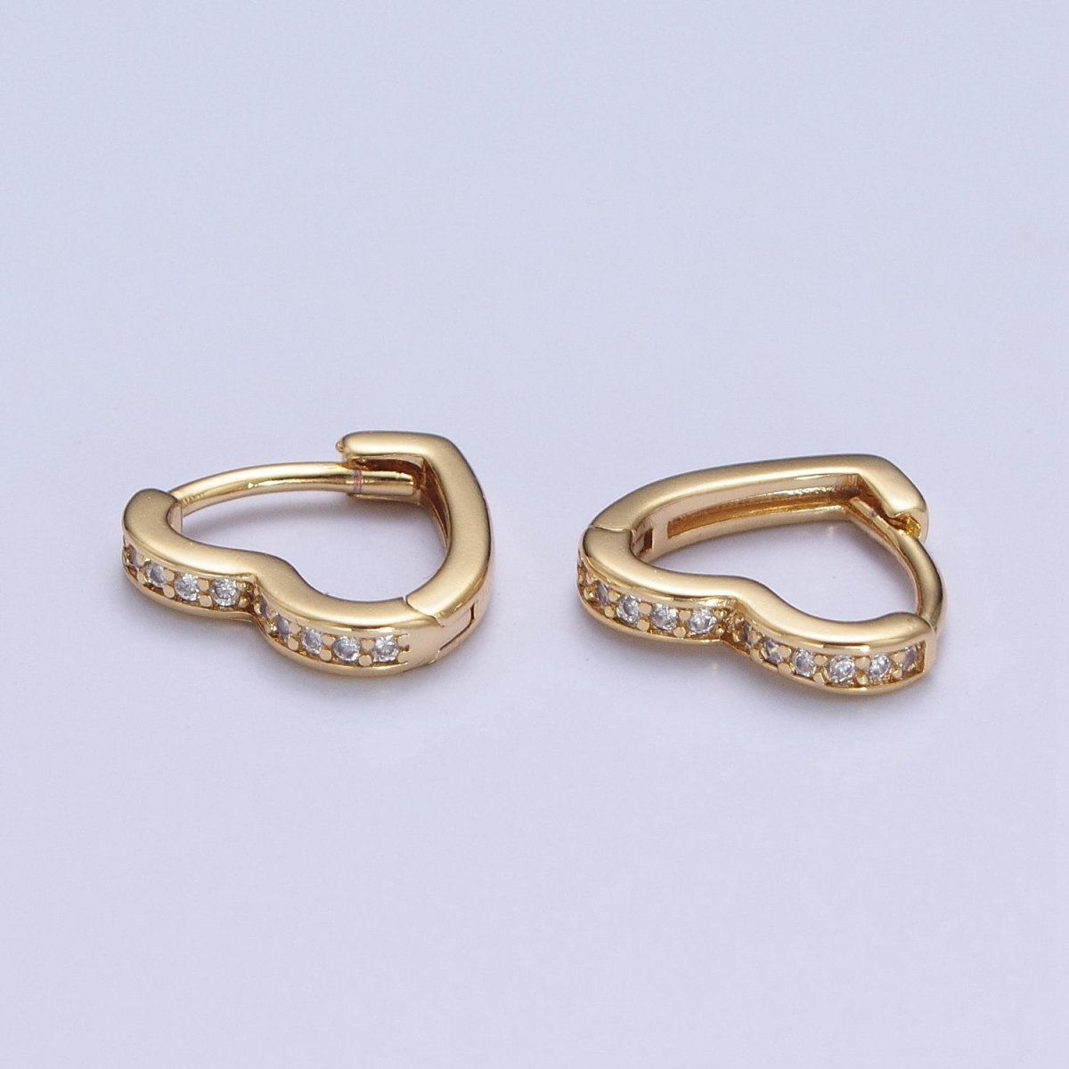 24K Gold Filled Micro Pave Heart Love Huggie Hoop Earrings Jewelry Gift For Valentine | T-027 AD-492