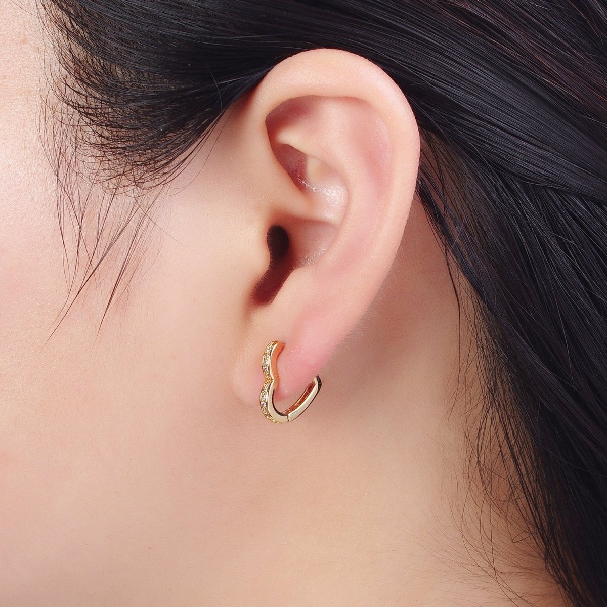 24K Gold Filled Micro Pave Heart Love Huggie Hoop Earrings Jewelry Gift For Valentine | T-027 AD-492