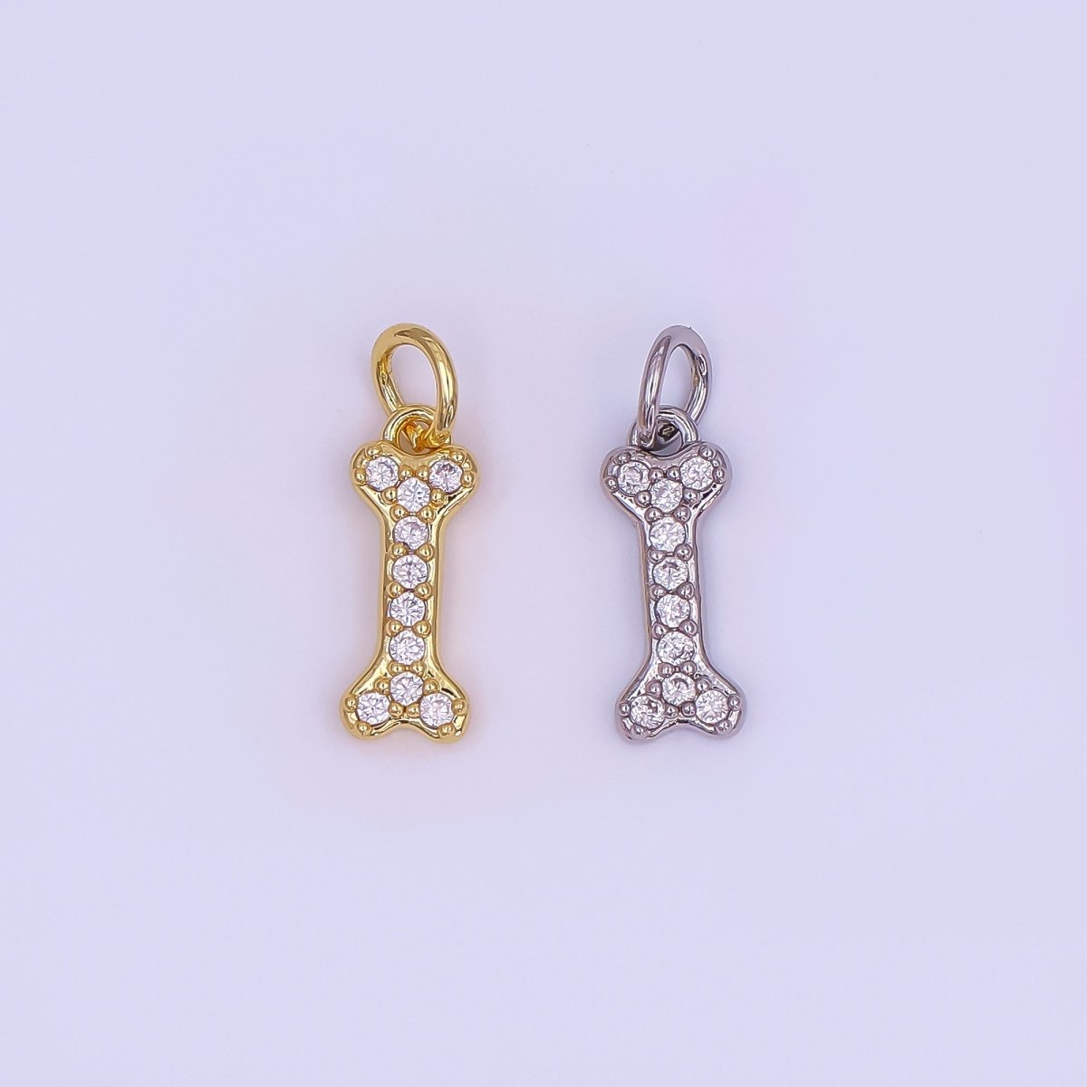 24K Gold Filled Micro Paved CZ Animal Dog Bone Charm in Gold & Silver | N978