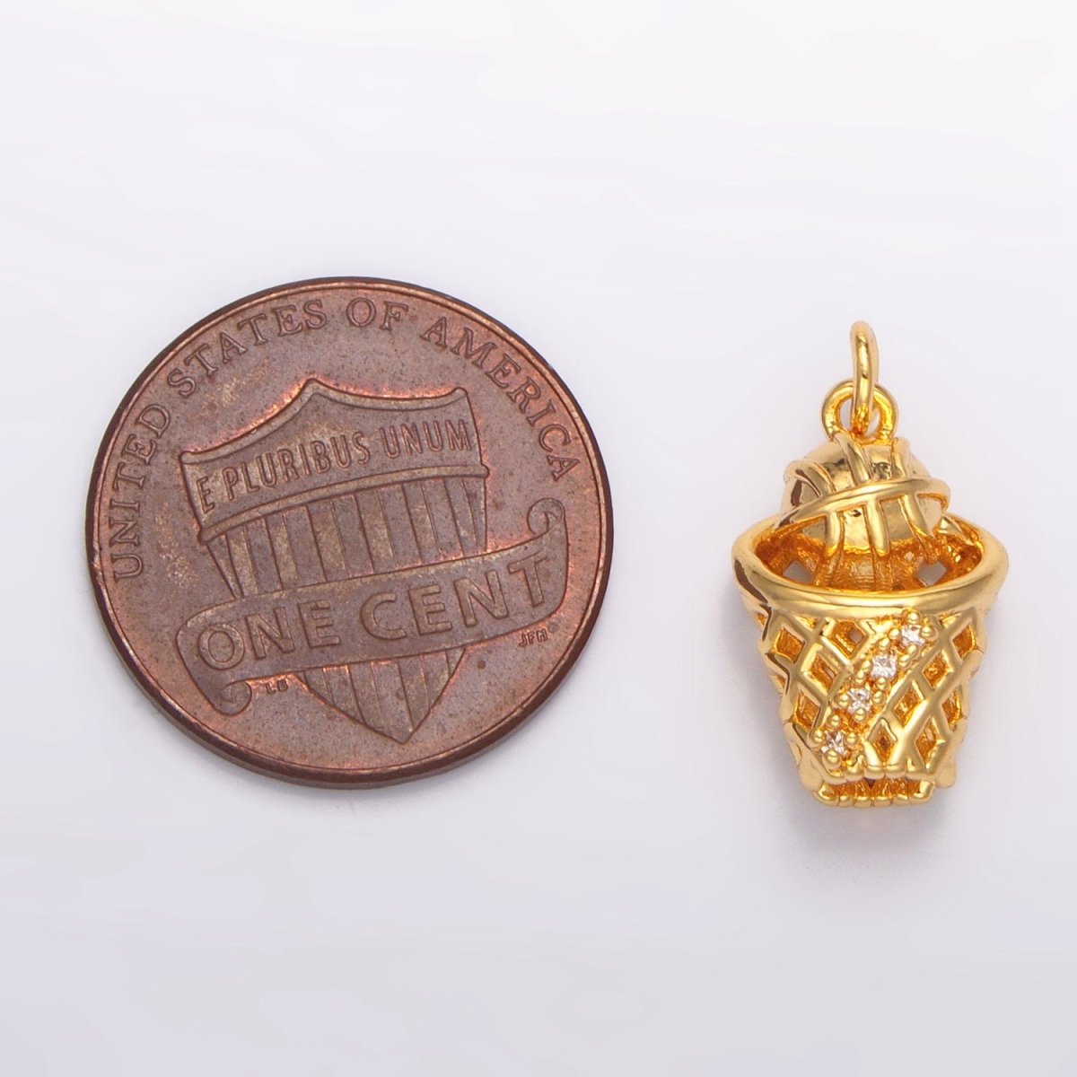 24K Gold Filled 15mm Micro Paved CZ Basketball Slam Dunk Sports Charm | W095