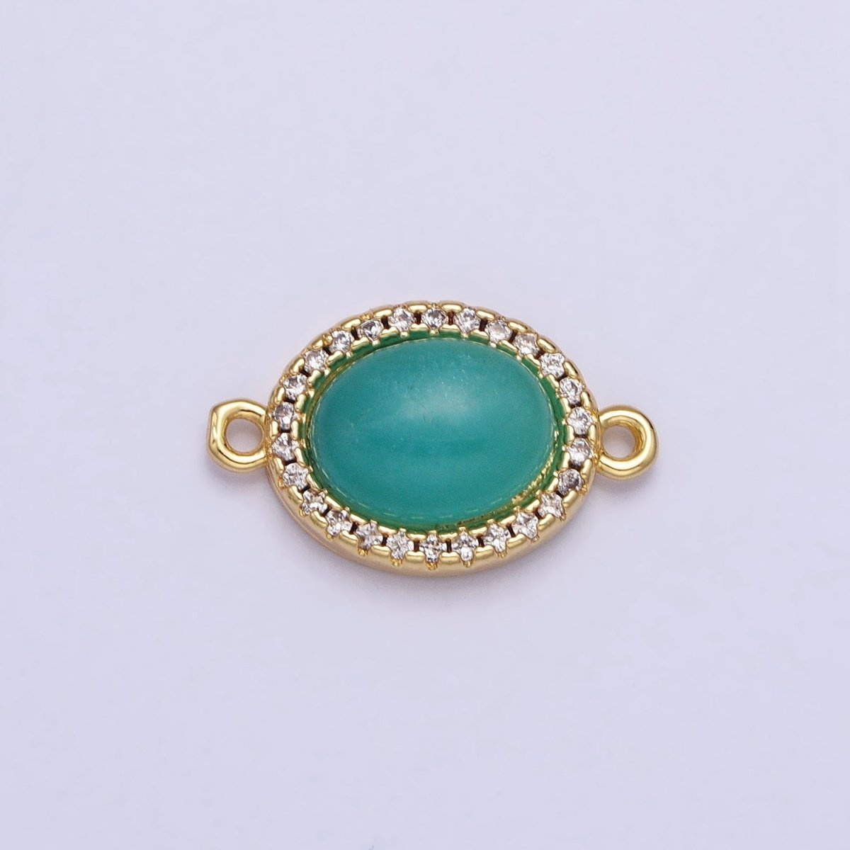 24K Gold Filled Micro Paved CZ Blue Agate, Amazonite, Rose Quartz, Labradorite Oval Gemstone Connector | Y-799 Y-800