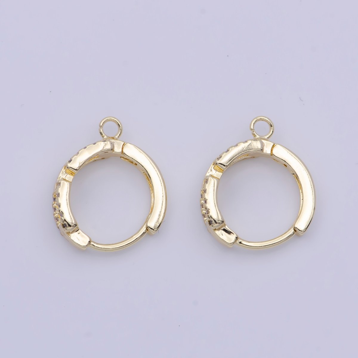 24K Gold Filled Micro Paved CZ Cable Link Open Loop Huggie Earrings Supply L-907