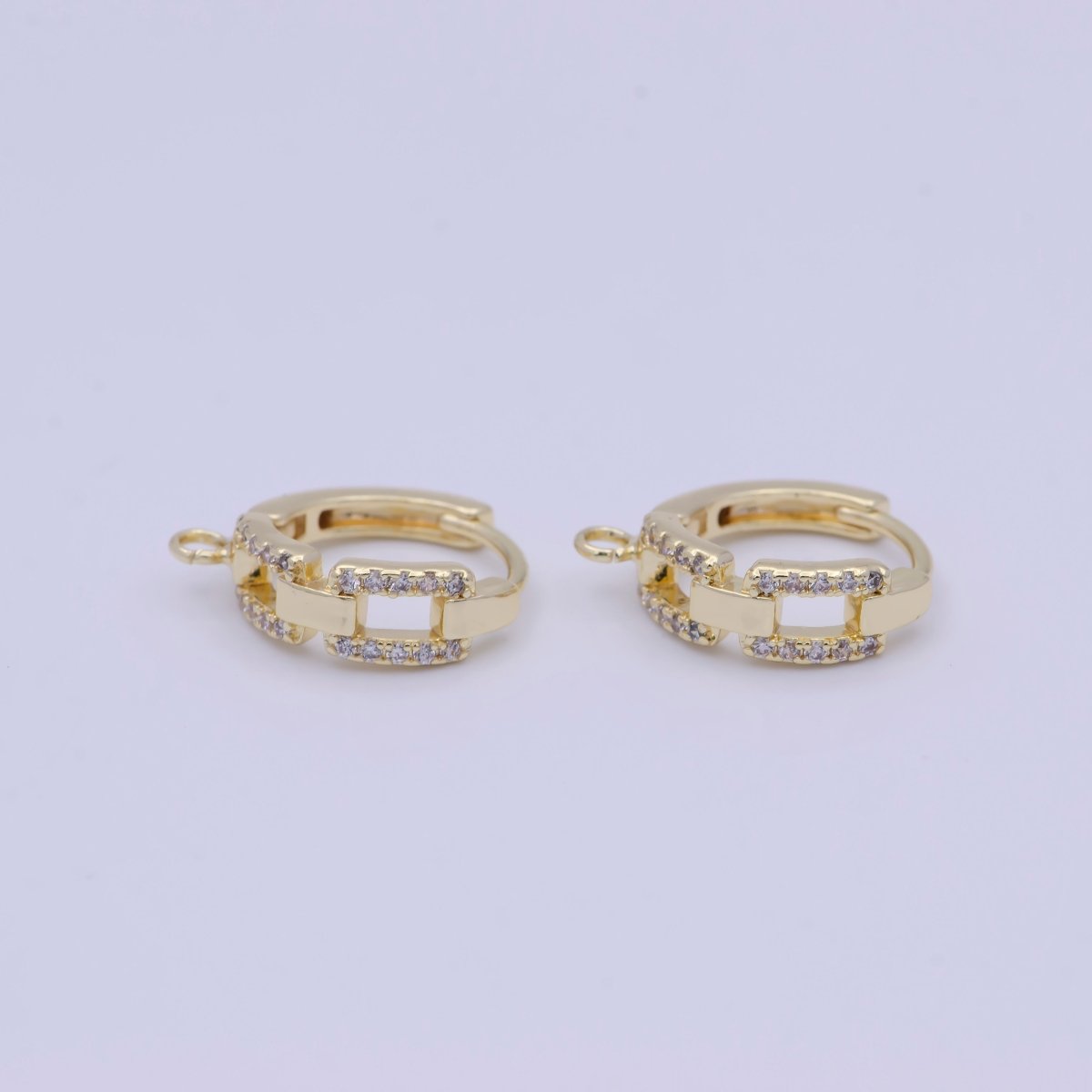 24K Gold Filled Micro Paved CZ Cable Link Open Loop Huggie Earrings Supply L-907