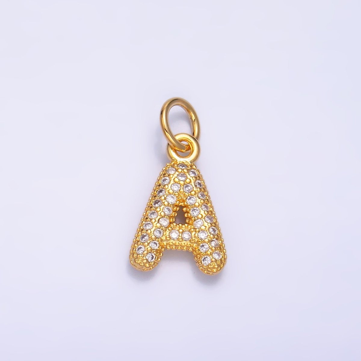 24K Gold Filled Micro Paved CZ Chubby Balloon Initial Letter Pendant | A015 - A027