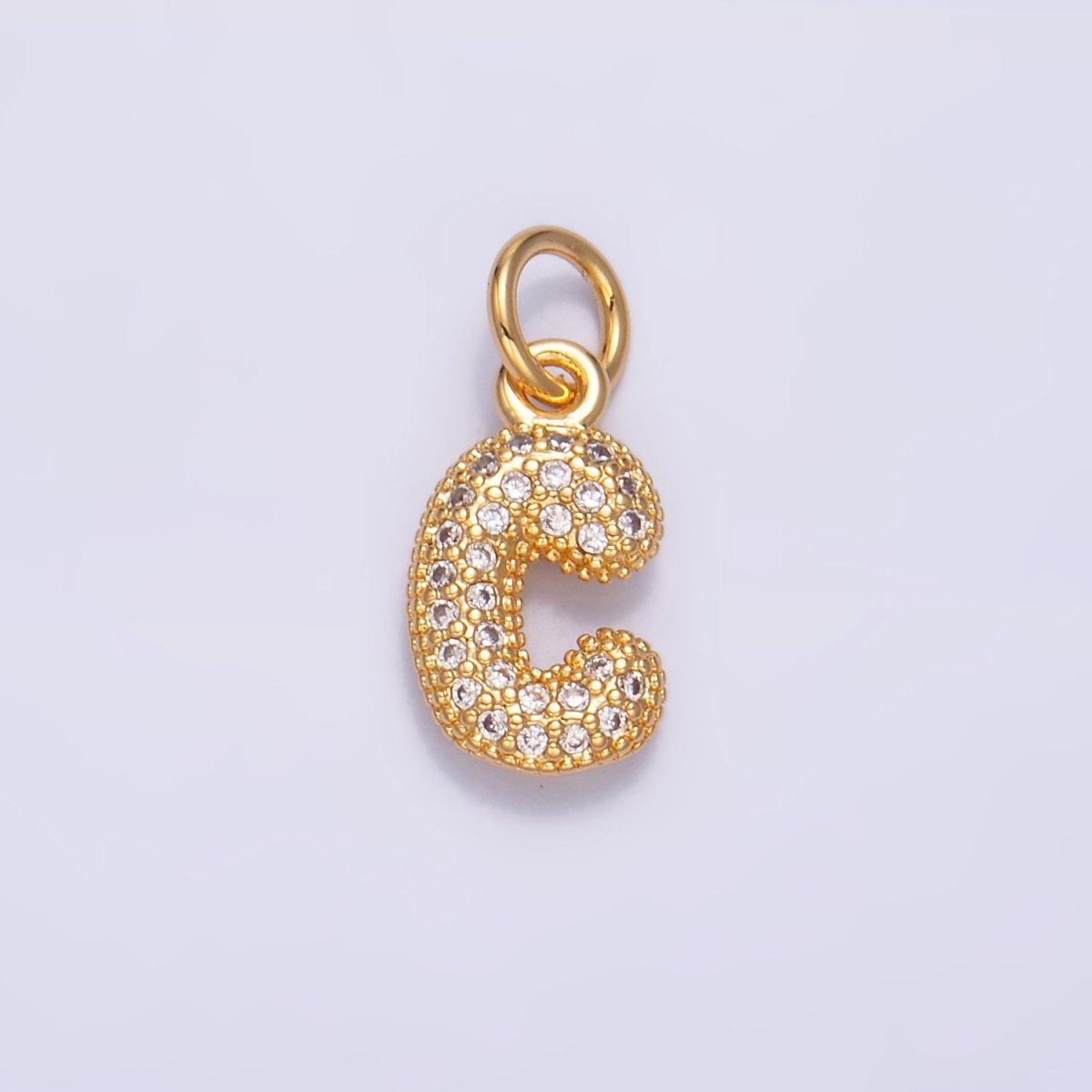 24K Gold Filled Micro Paved CZ Chubby Balloon Initial Letter Pendant | A015 - A027