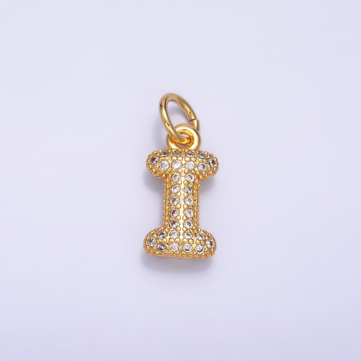 24K Gold Filled Micro Paved CZ Chubby Balloon Initial Letter Pendant | A015 - A027