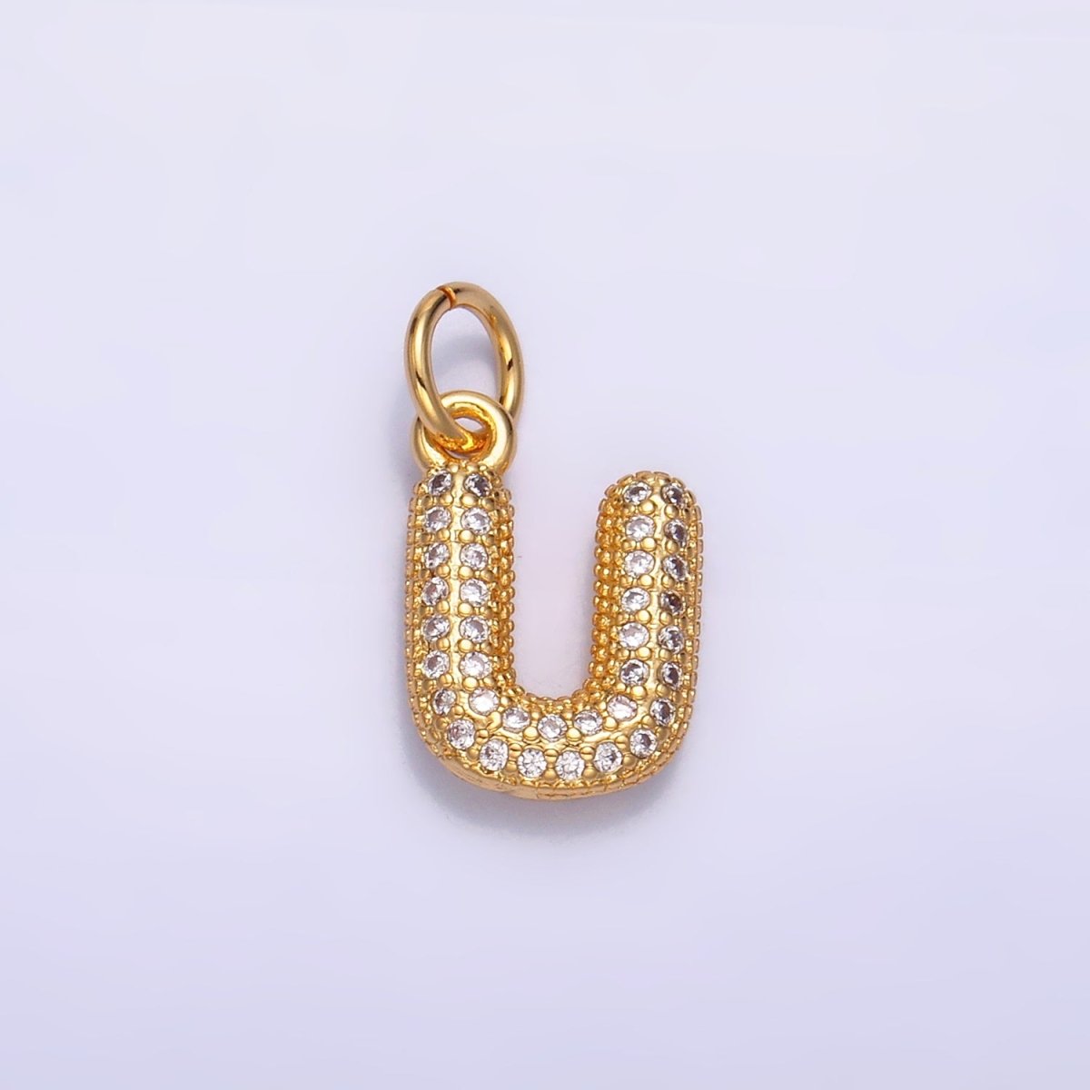 24K Gold Filled Micro Paved CZ Chubby Balloon Initial Letter Pendant | A015 - A027
