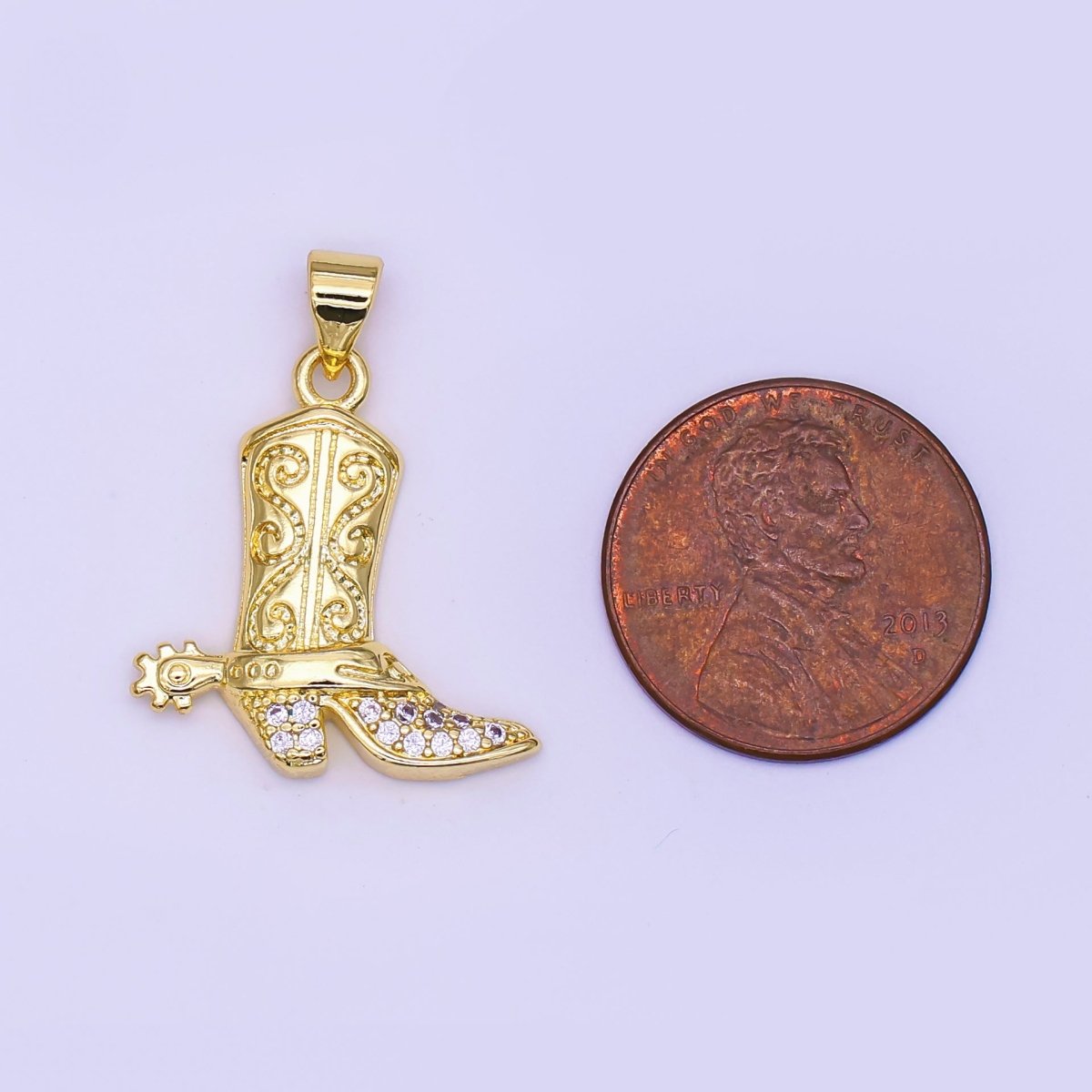 24K Gold Filled Micro Paved CZ Cowboy Boots Pendant | AH468