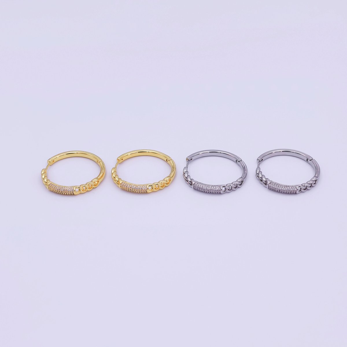24K Gold Filled Micro Paved CZ Curb Link Hoop Earrings in Gold & Silver | AI545 AI546