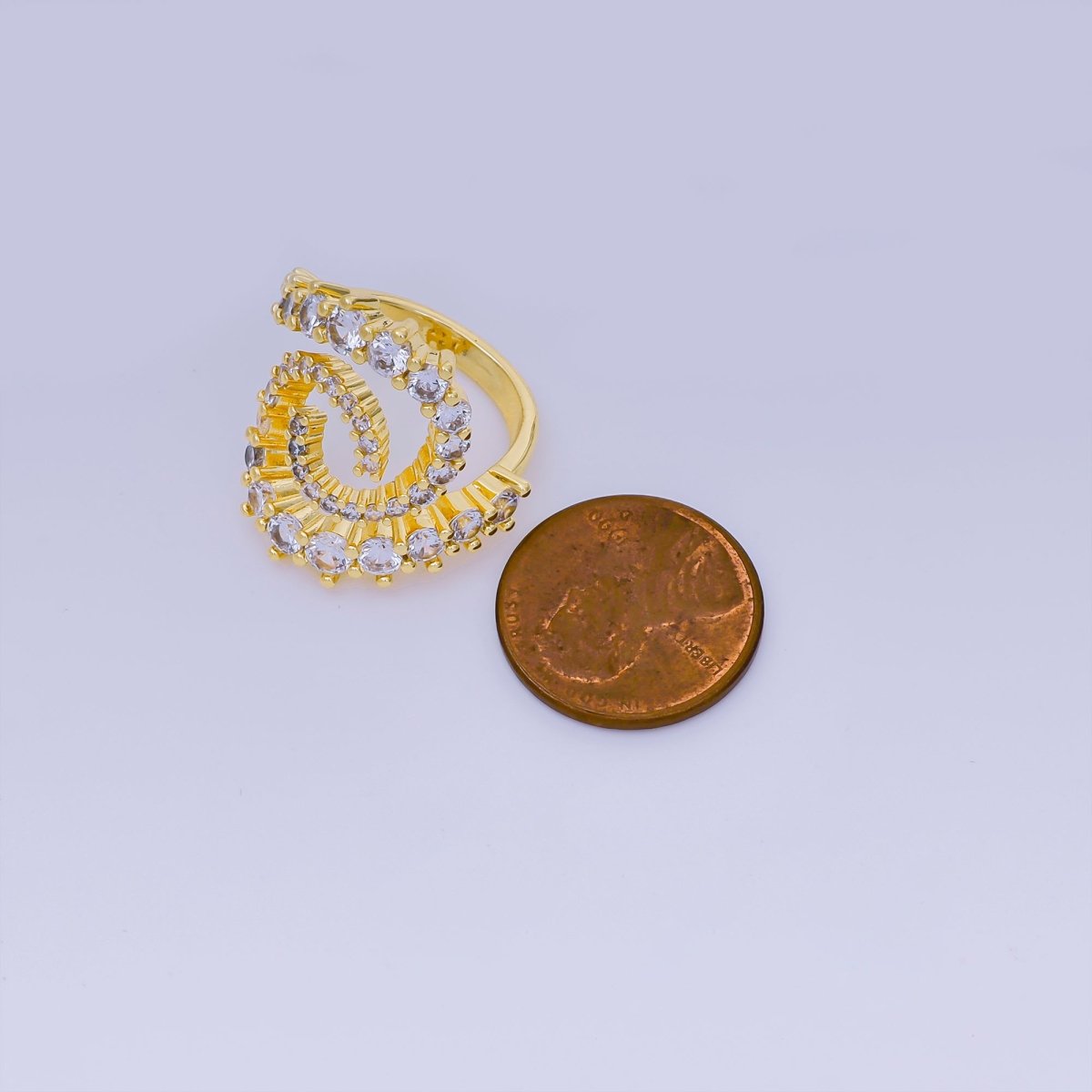 24K Gold Filled Micro Paved CZ Double Swirl Spiral Ring | O-1447