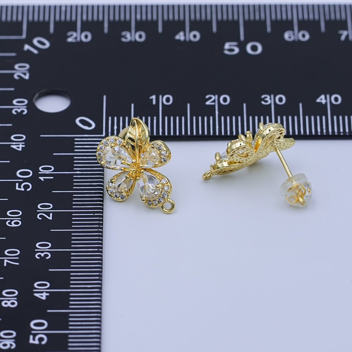 24K Gold Filled Micro Paved CZ Flower Drop Stud Earrings | Z1263