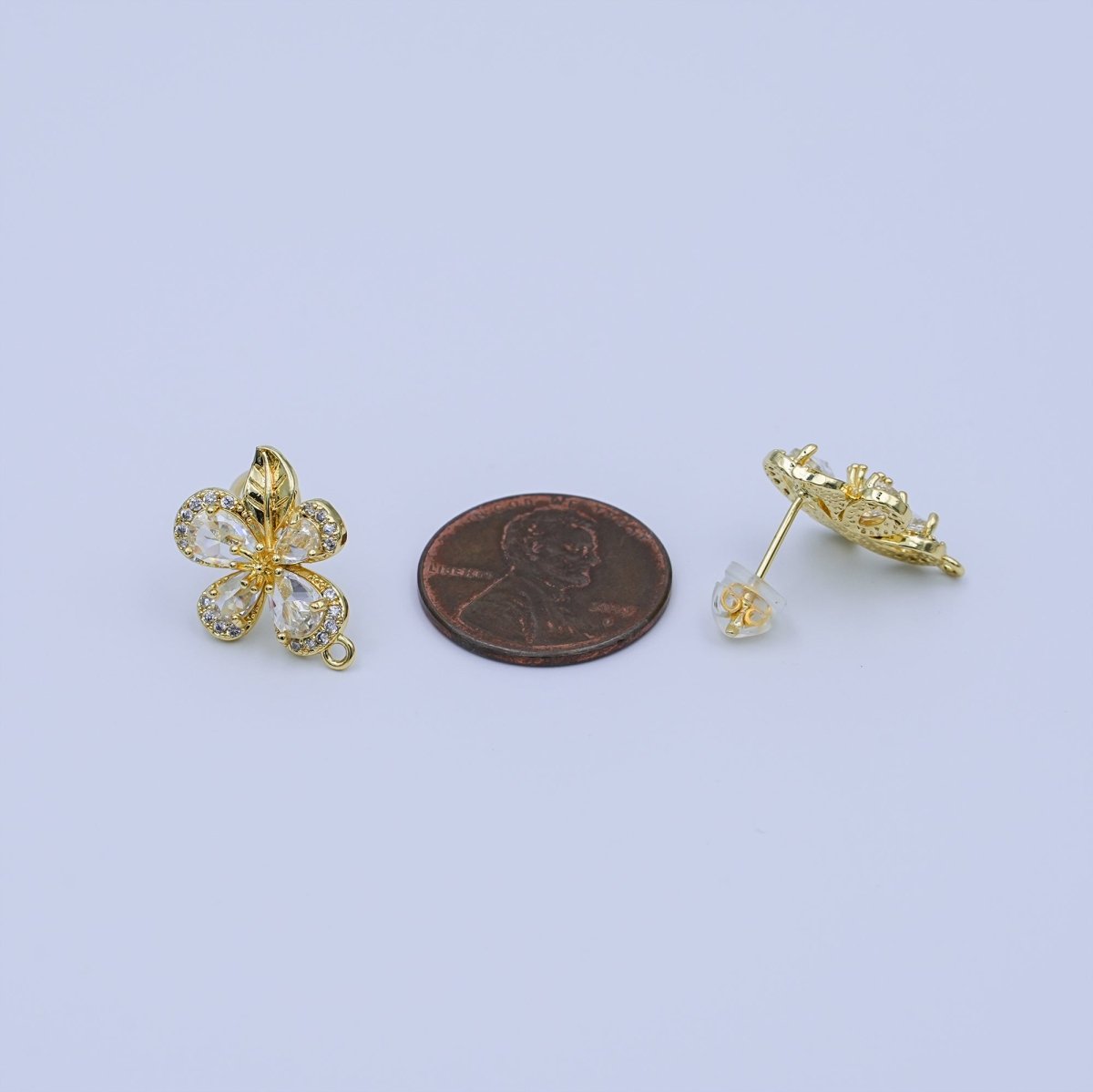 24K Gold Filled Micro Paved CZ Flower Drop Stud Earrings | Z1263