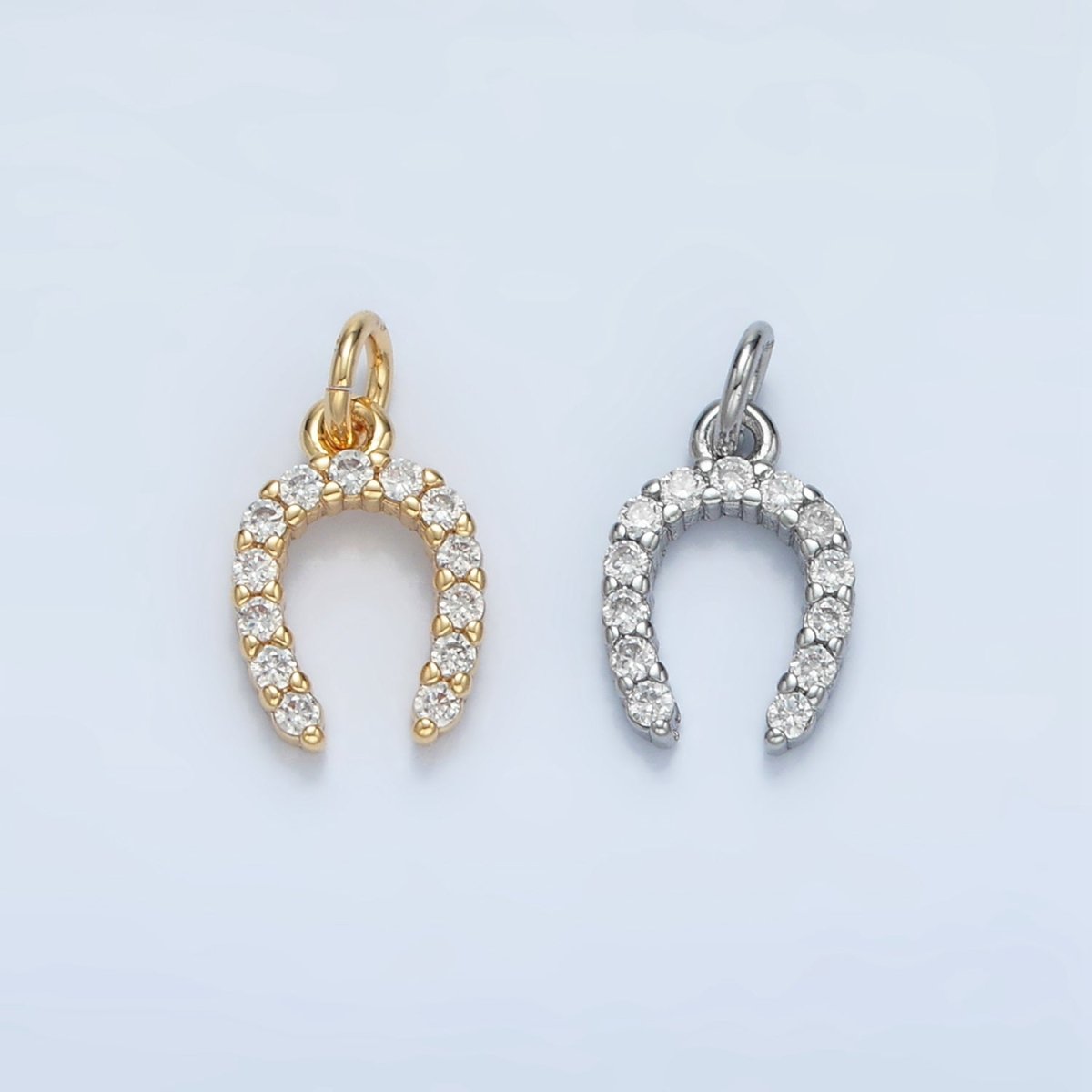 24K Gold Filled 10.5mm Micro Paved CZ Horseshoe Mini Charm in Gold & Silver | X591
