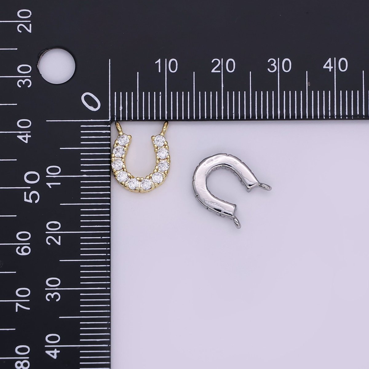 24K Gold Filled 12mm Micro Paved CZ Horseshoe Mini Connector in Gold & Silver | Y010 Y023