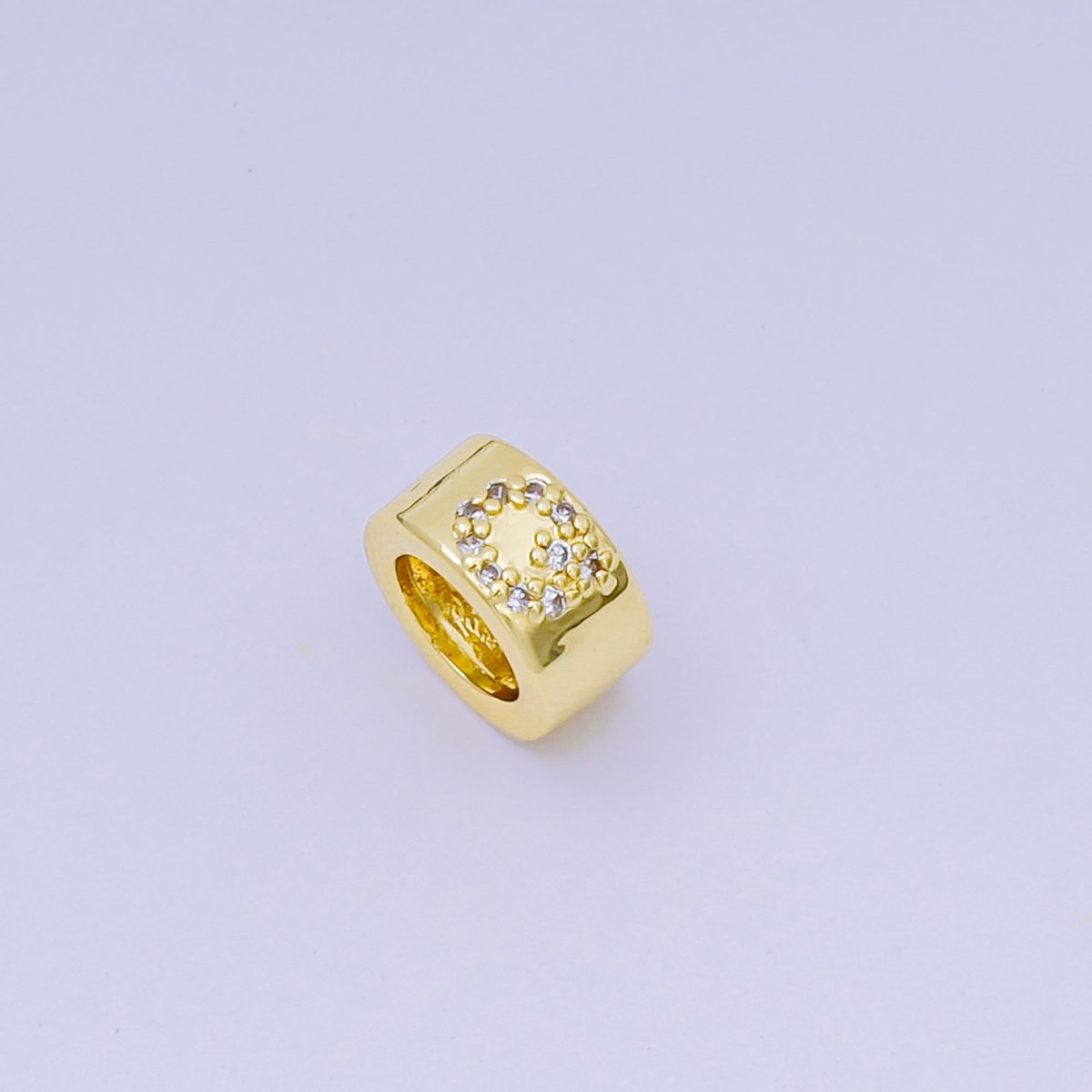 24K Gold Filled Micro Paved CZ Initial Letter Alphabet Rondelle 9mm Bead Spacer | AF-053 - AF-065