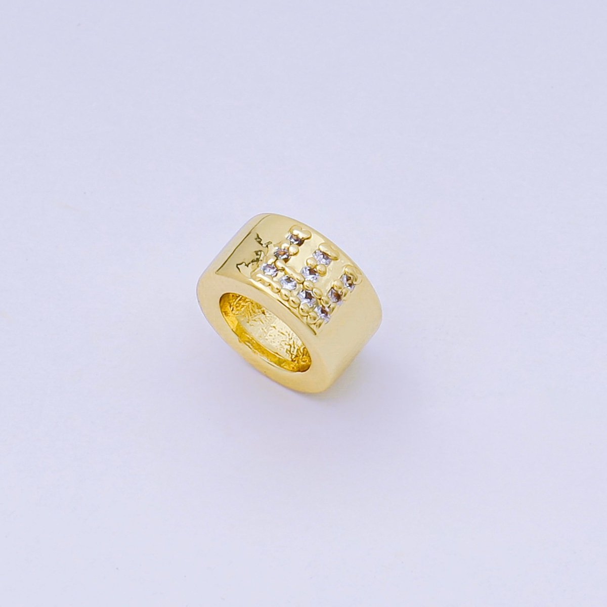 24K Gold Filled Micro Paved CZ Initial Letter Alphabet Rondelle 9mm Bead Spacer | AF-053 - AF-065