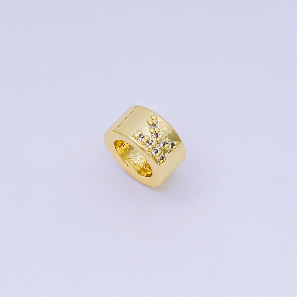 24K Gold Filled Micro Paved CZ Initial Letter Alphabet Rondelle 9mm Bead Spacer | AF-053 - AF-065