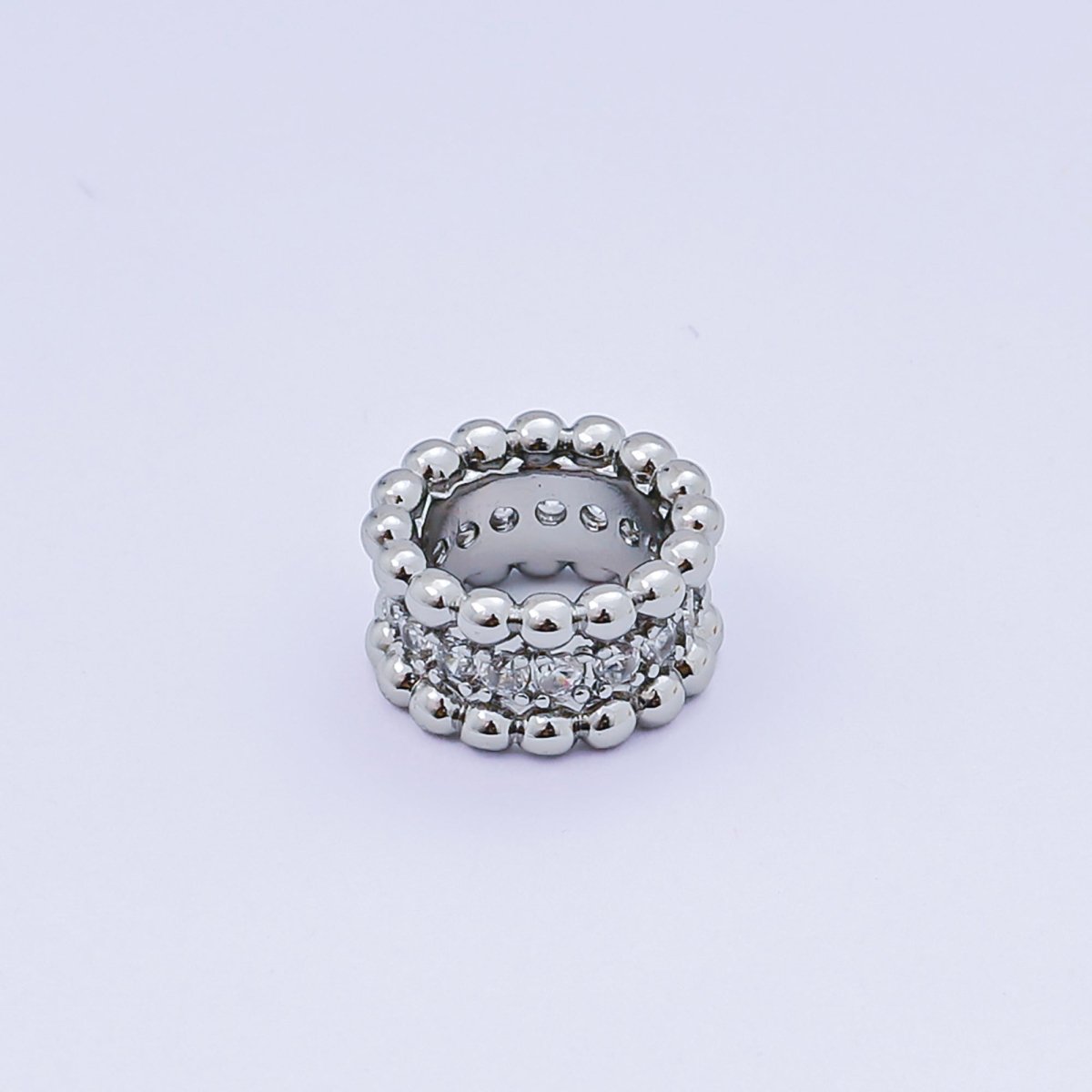 24K Gold Filled Micro Paved CZ Lunar Circle Orb Bead Spacer in Silver & Gold | B032