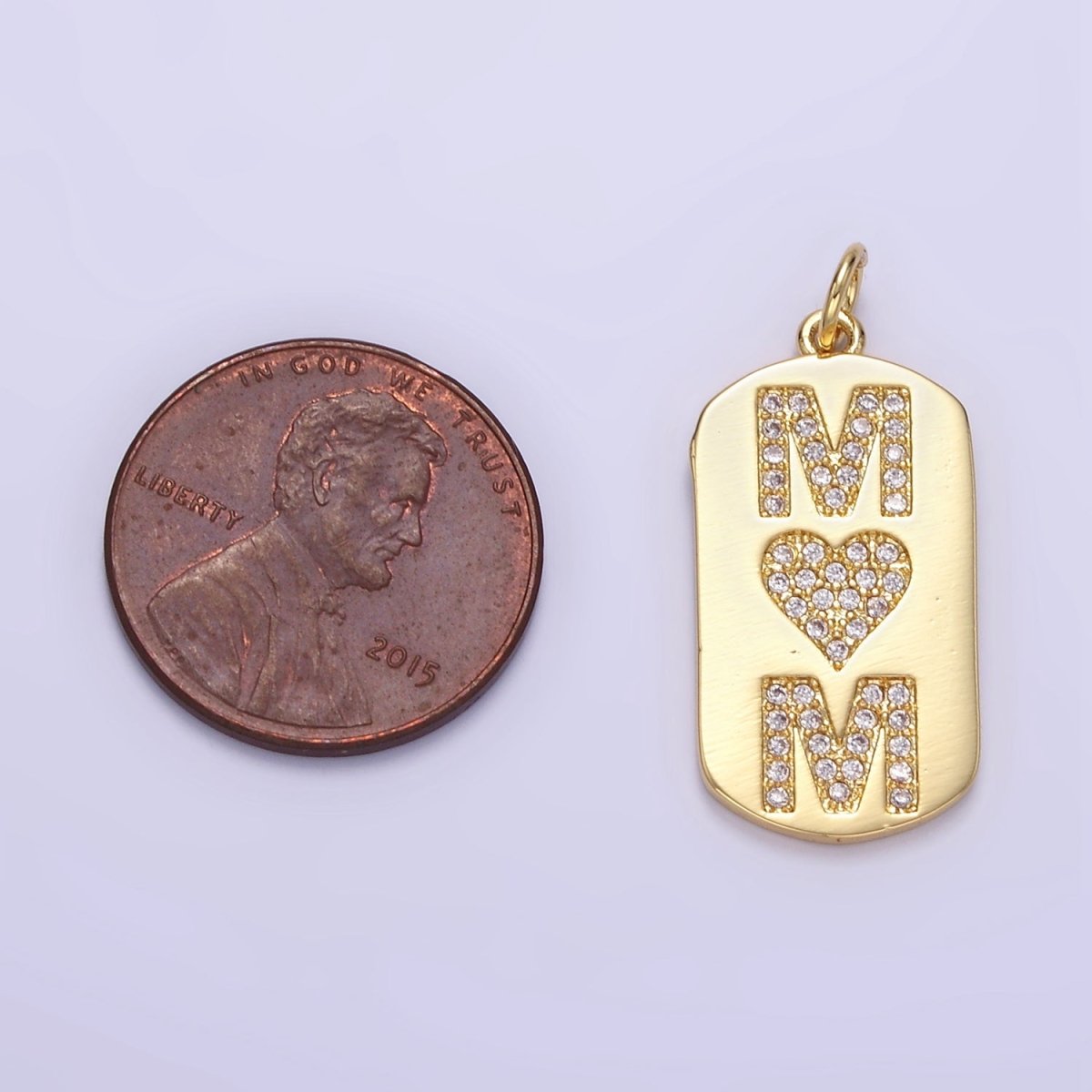 24K Gold Filled Micro Paved CZ "MOM" Oblong Tag Charm | AJ287