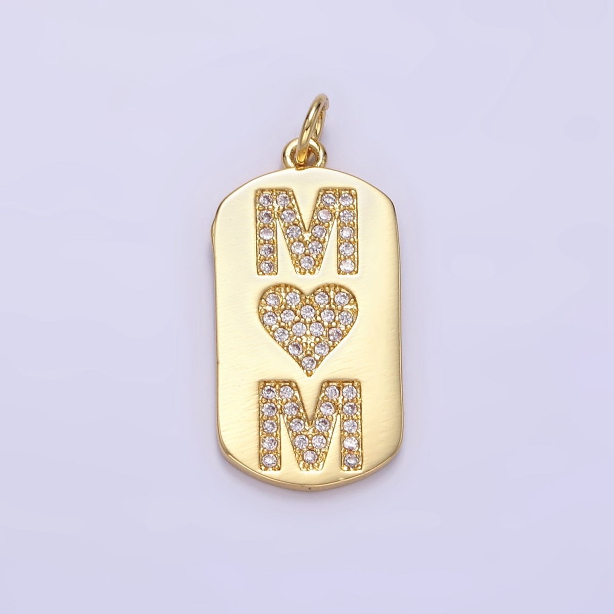 24K Gold Filled Micro Paved CZ "MOM" Oblong Tag Charm | AJ287