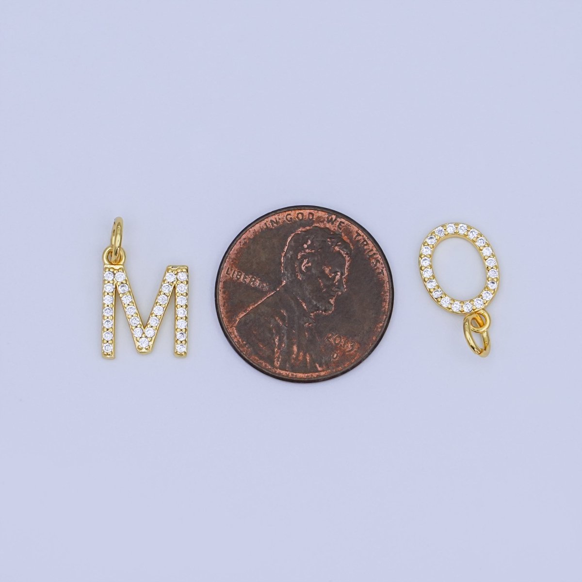 24K Gold Filled Micro Paved CZ "MOM" Script Charm Set | N045