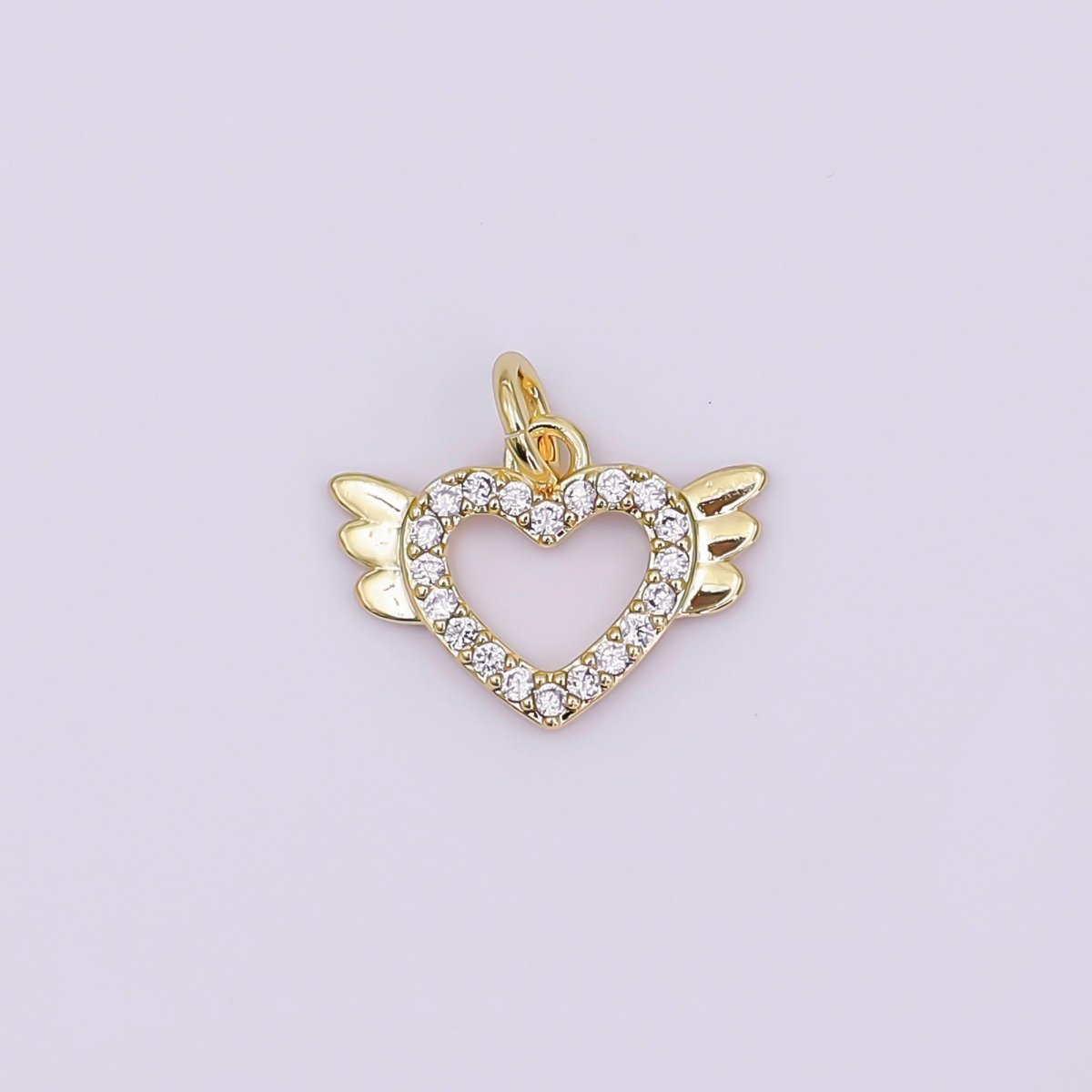 24K Gold Filled Micro Paved CZ Open Heart Wings Mini Charm in Gold & Silver | AJ298