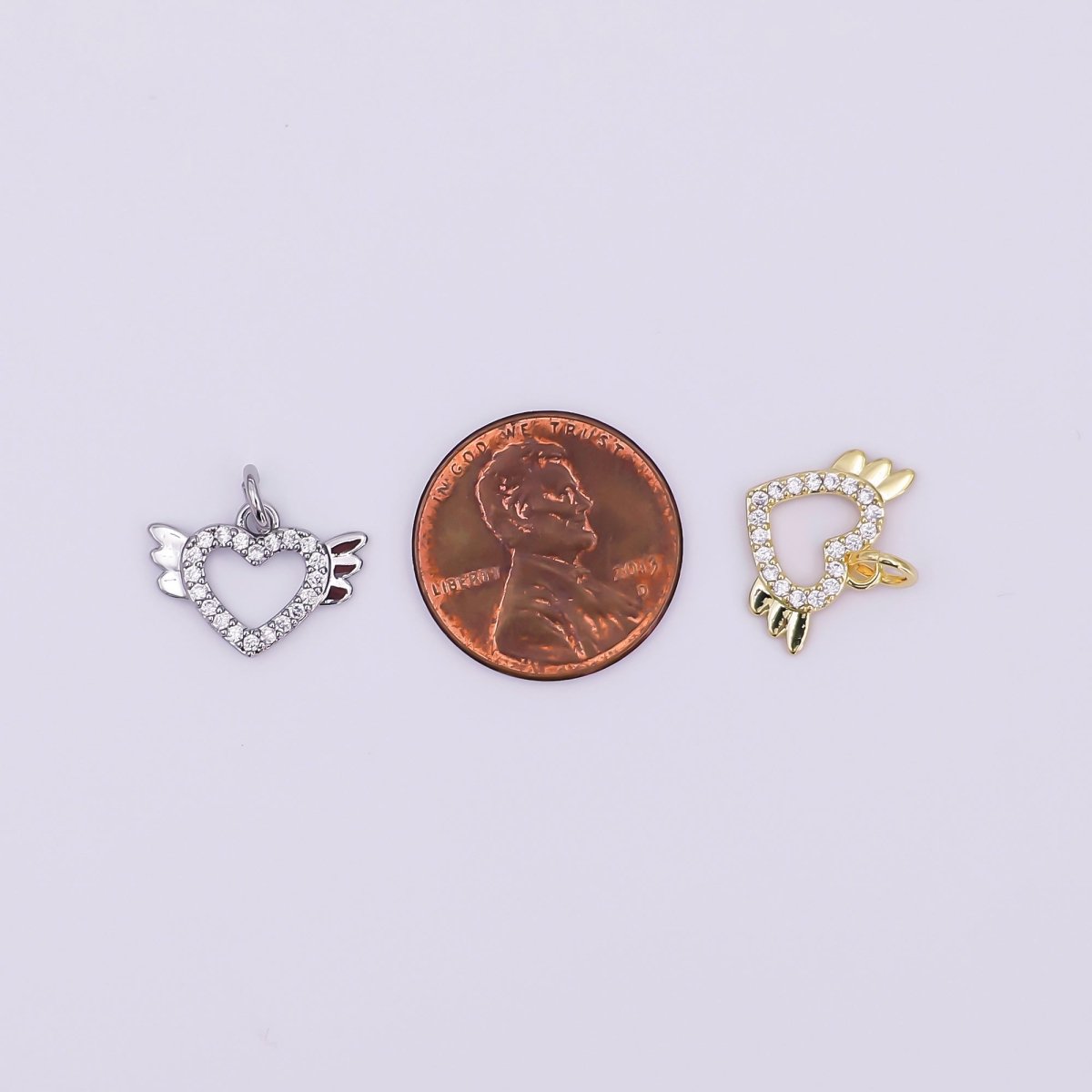 24K Gold Filled Micro Paved CZ Open Heart Wings Mini Charm in Gold & Silver | AJ298