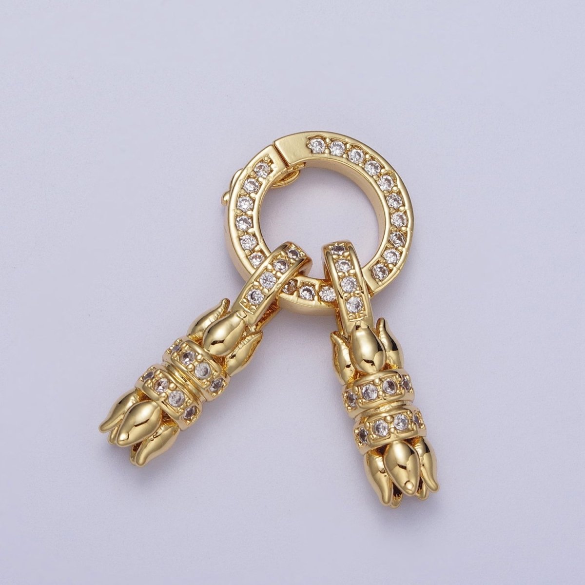 24K Gold Filled Micro Paved CZ Roses Double Loop Leather Jewelry Spring Gate Closure K-180