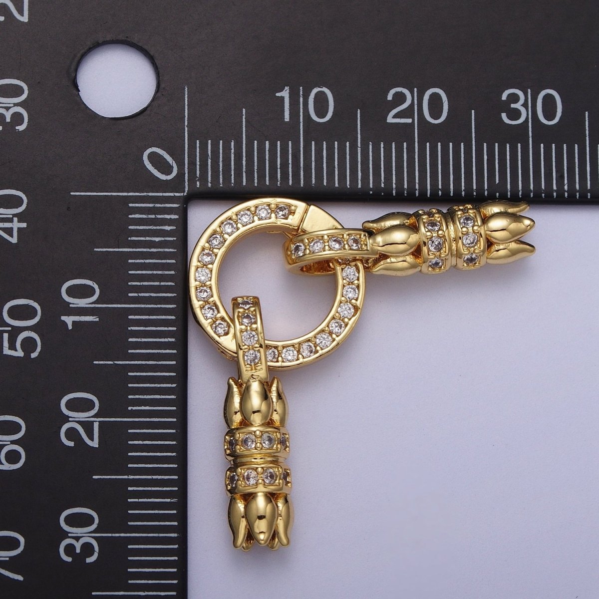 24K Gold Filled Micro Paved CZ Roses Double Loop Leather Jewelry Spring Gate Closure K-180