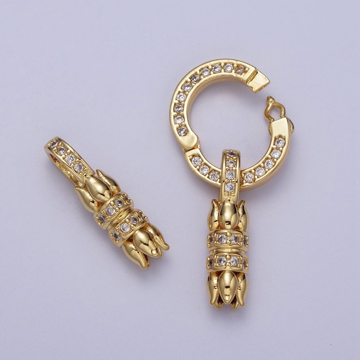 24K Gold Filled Micro Paved CZ Roses Double Loop Leather Jewelry Spring Gate Closure K-180