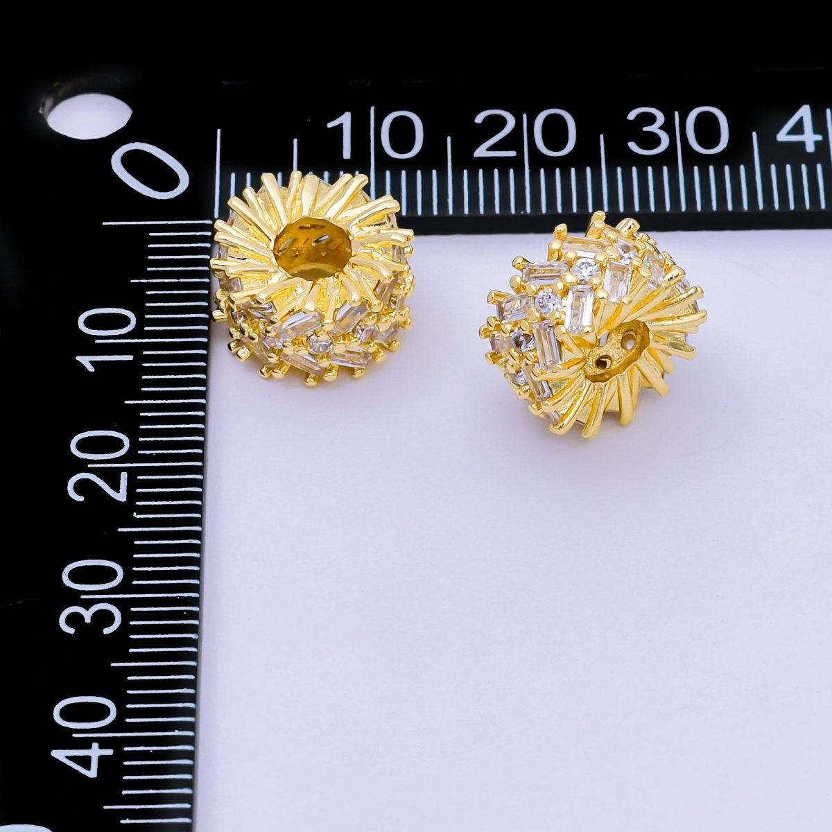 24K Gold Filled Micro Paved CZ Round Wheeler Donut Bead Spacer | B-919