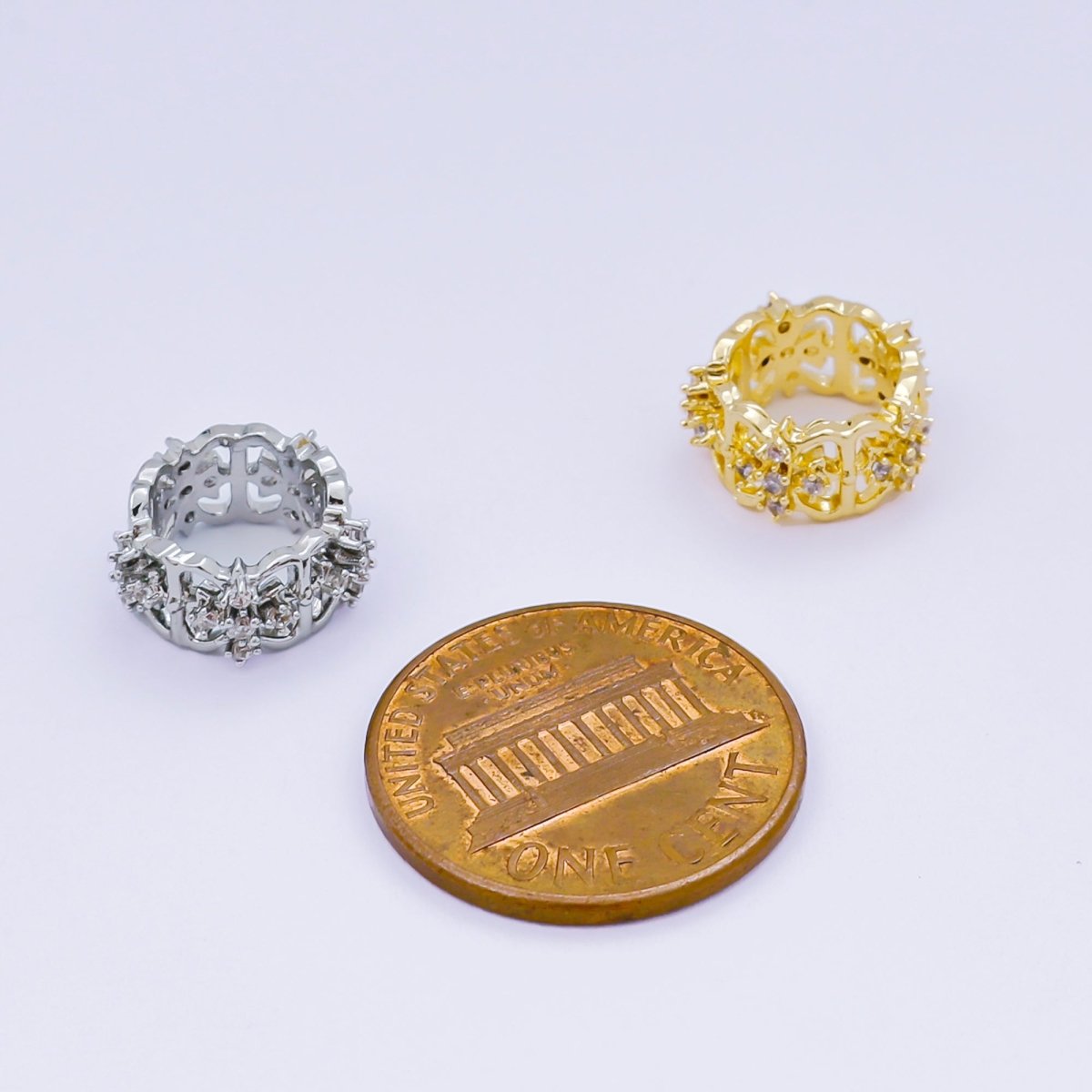 24K Gold Filled Micro Paved CZ Royal Flower Celestial Bead Spacer in Silver & Gold | B036
