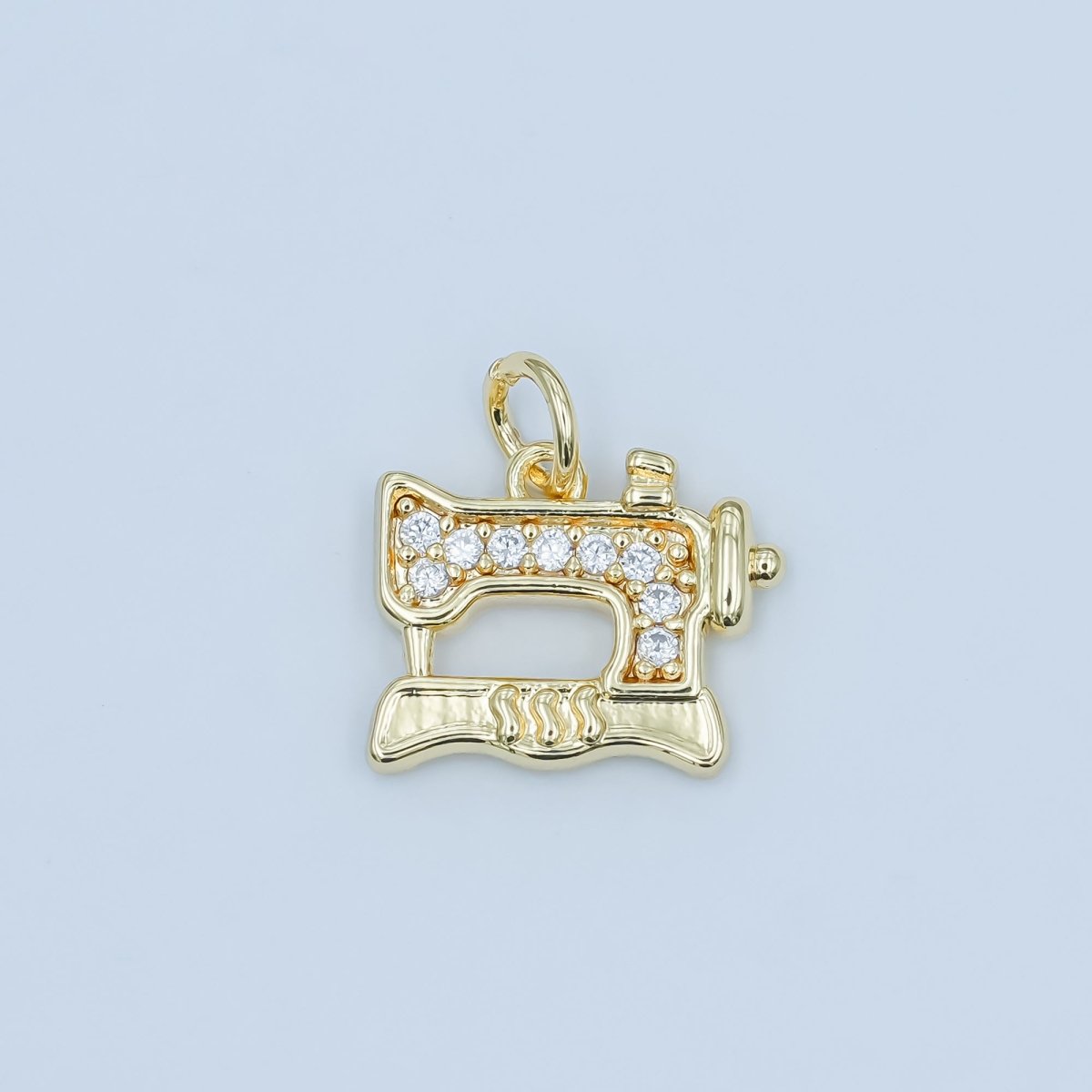 24K Gold Filled Micro Paved CZ Sewing Machine Charm in Gold & Silver | E500