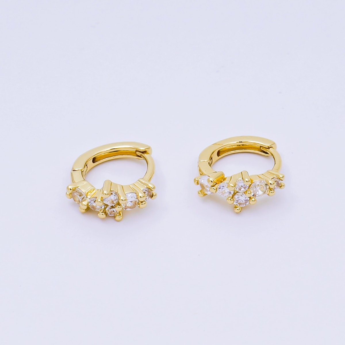 24K Gold Filled Micro Paved CZ Simple Mixed Cut CZ Huggie Hoops Earrings in Gold | AJ-125