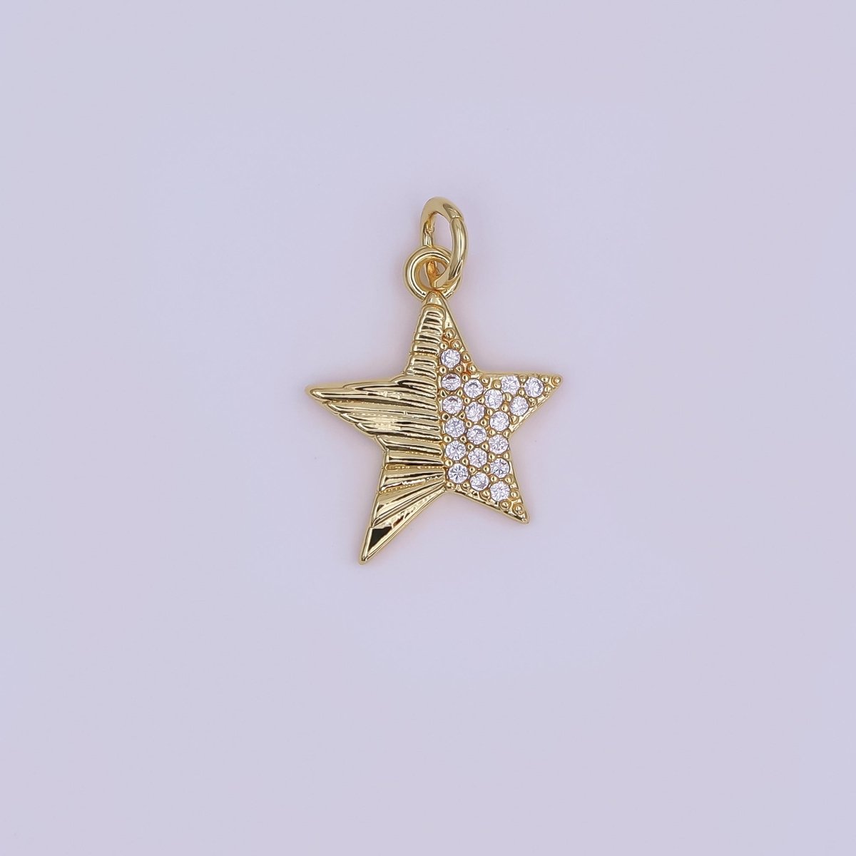 24K Gold Filled Micro Paved CZ Sunburst Star Charm in Gold & Silver | AF428