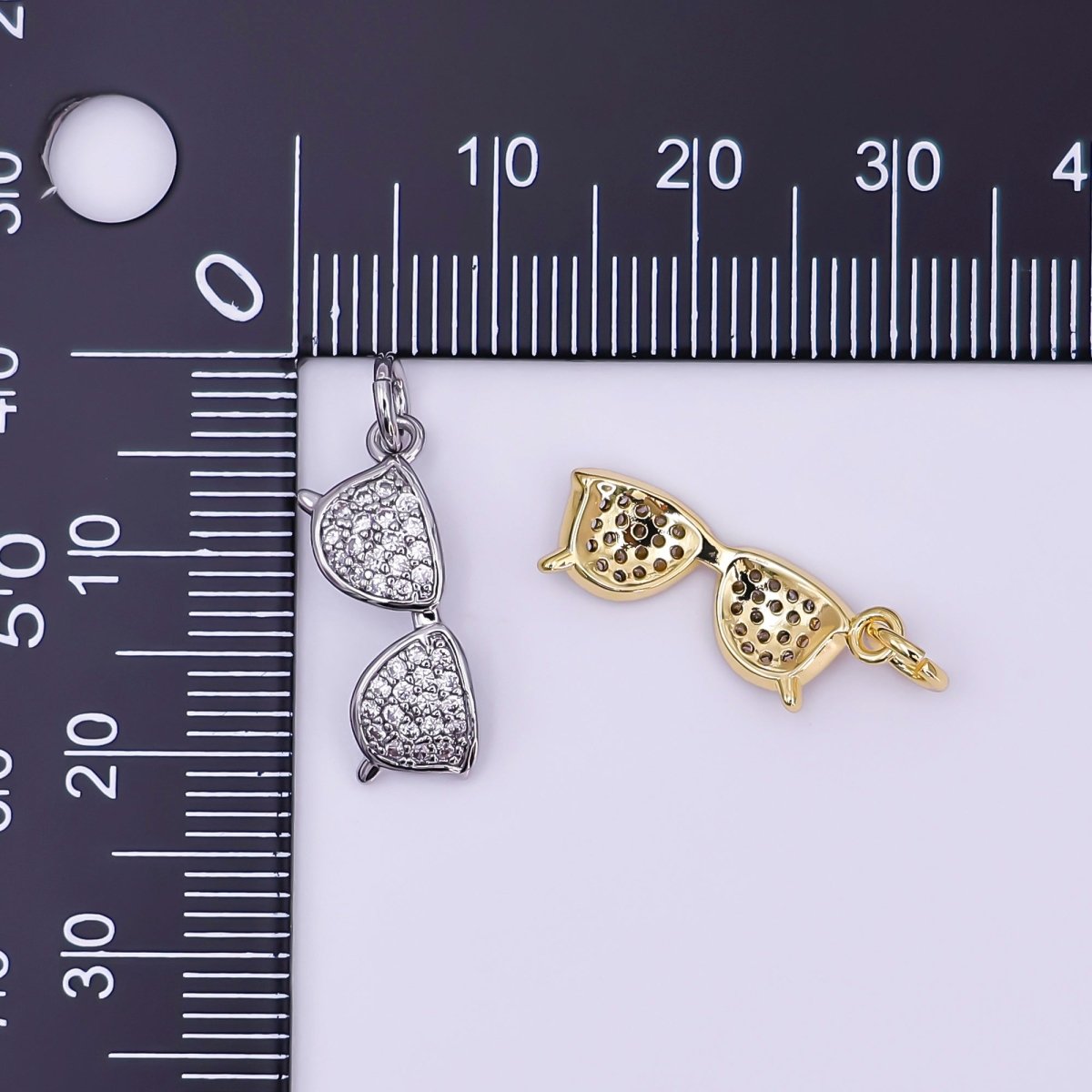 24K Gold Filled Micro Paved CZ Sunglasses Eyewear Charm in Gold & Silver | AJ325