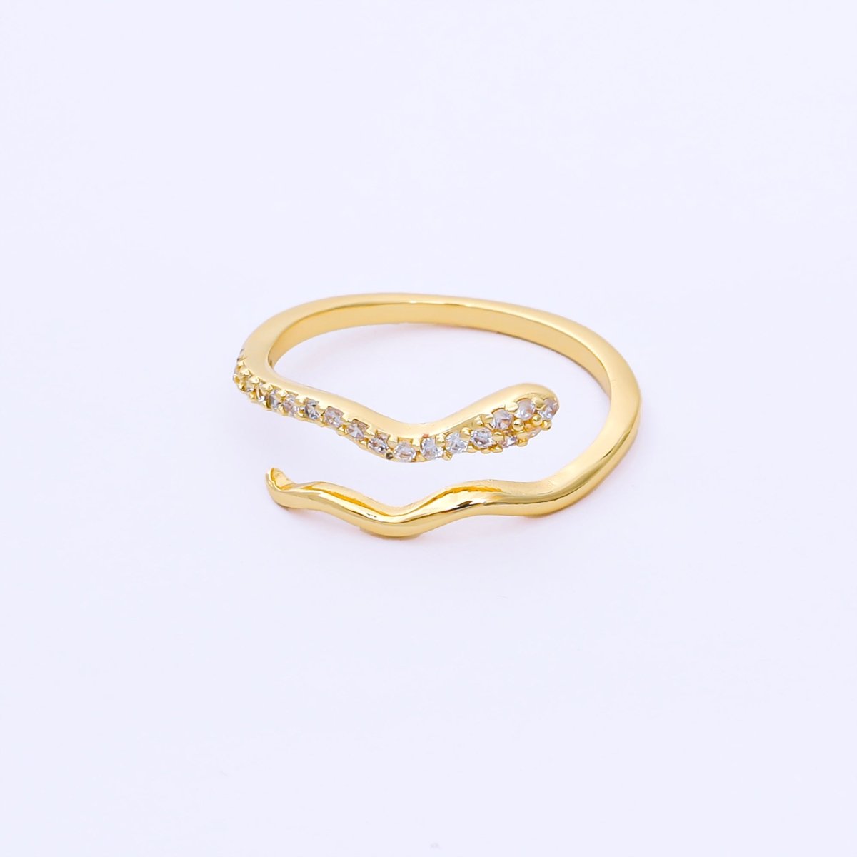 24K Gold Filled Micro Paved CZ Wave Wrap Adjustable Ring | O1601
