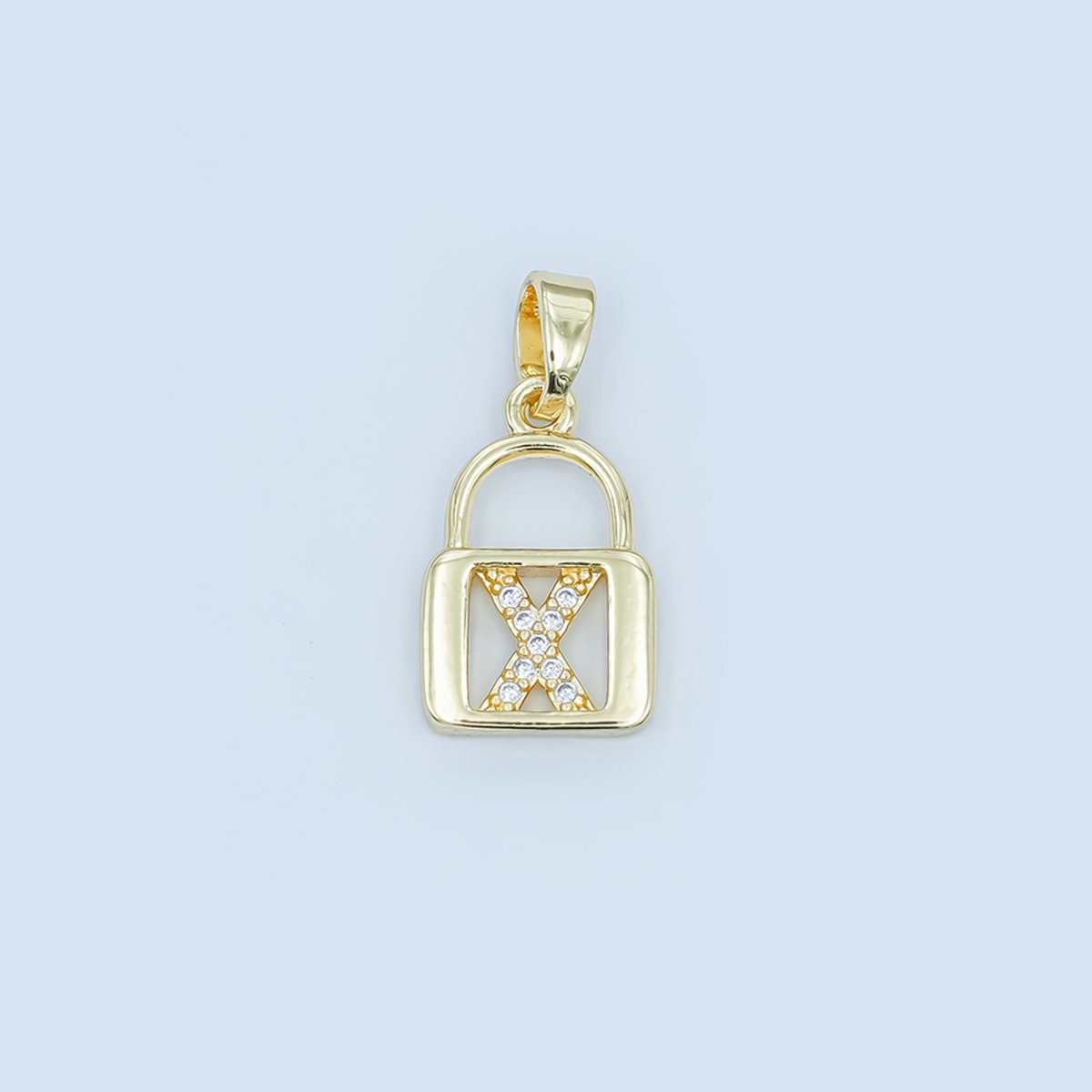 24K Gold Filled Micro Paved Initial Letter Padlock Pendant | A001 - A013
