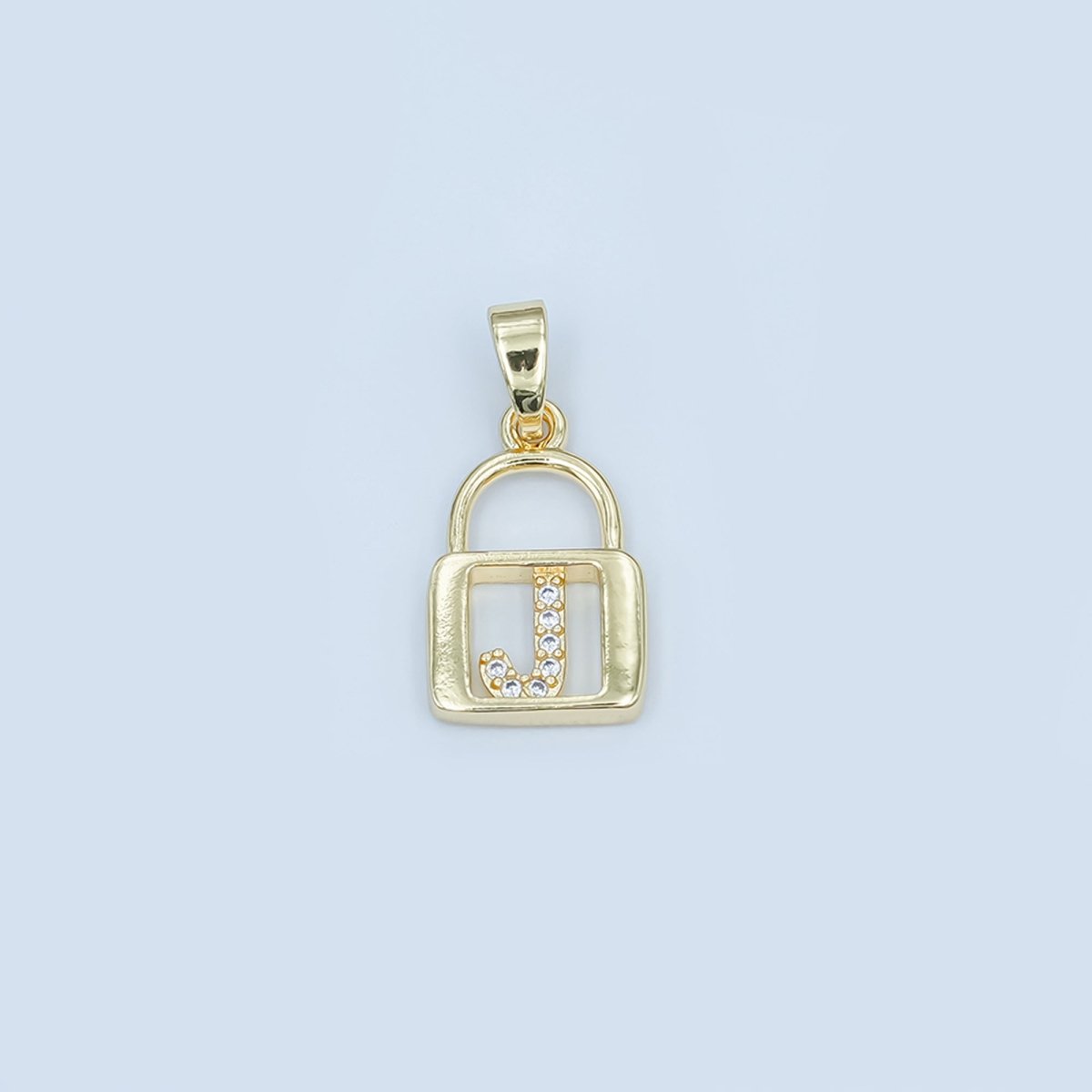 24K Gold Filled Micro Paved Initial Letter Padlock Pendant | A001 - A013