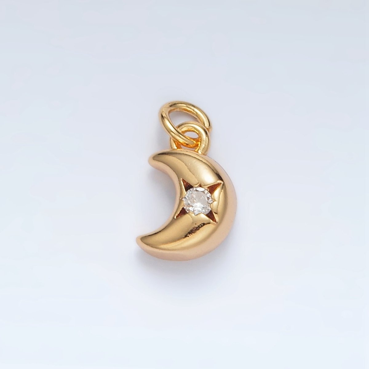 24K Gold Filled 9.5mm Mini CZ Celestial Crescent Moon Charm in Gold & Silver | AG935