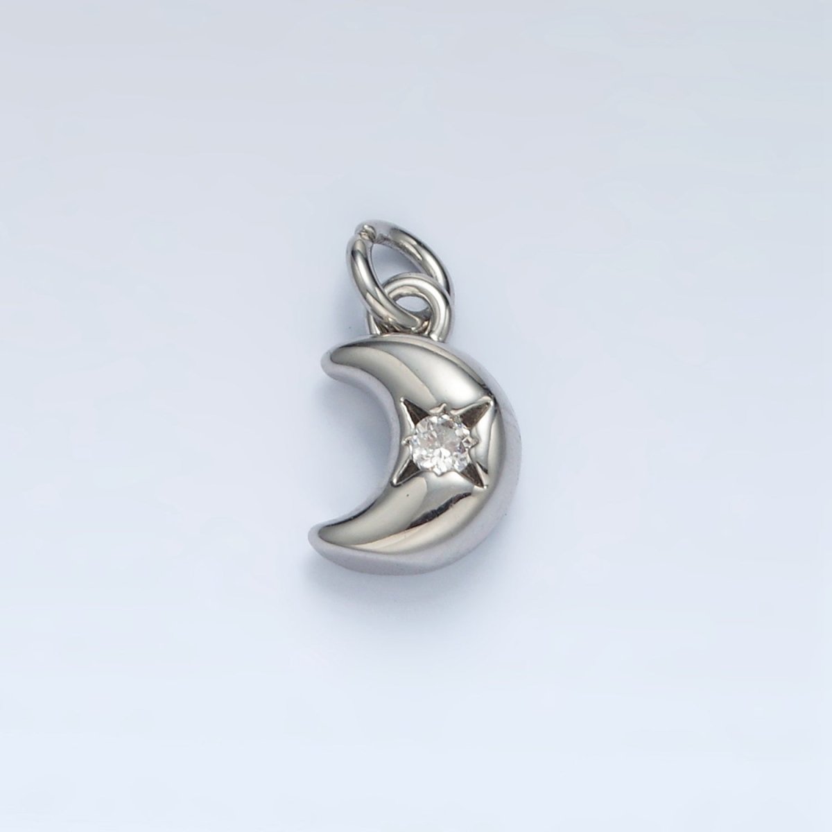 24K Gold Filled 9.5mm Mini CZ Celestial Crescent Moon Charm in Gold & Silver | AG935