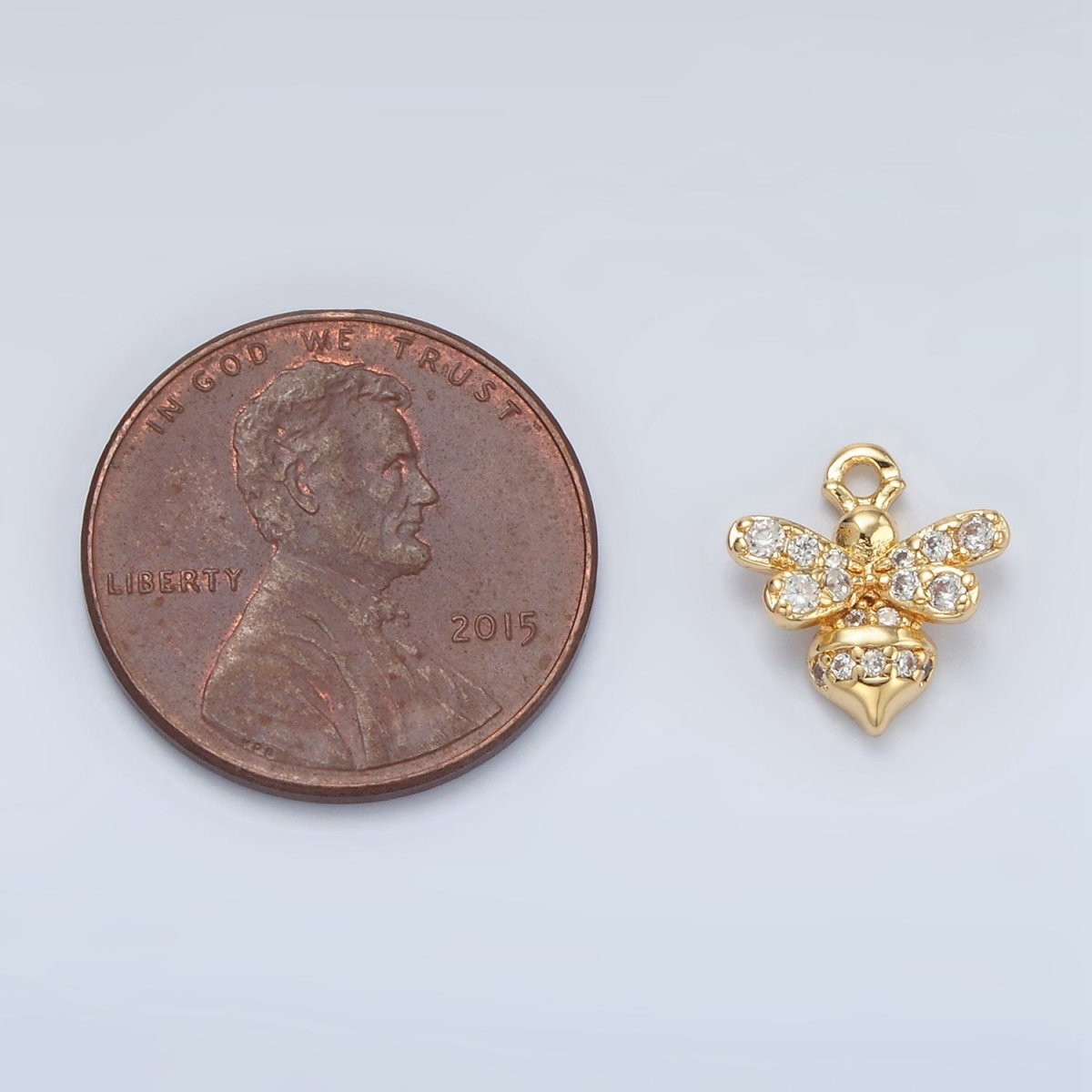 24K Gold Filled 11m Micro Paved CZ Bumble Queen Bee Charm in Gold & Silver | AG869